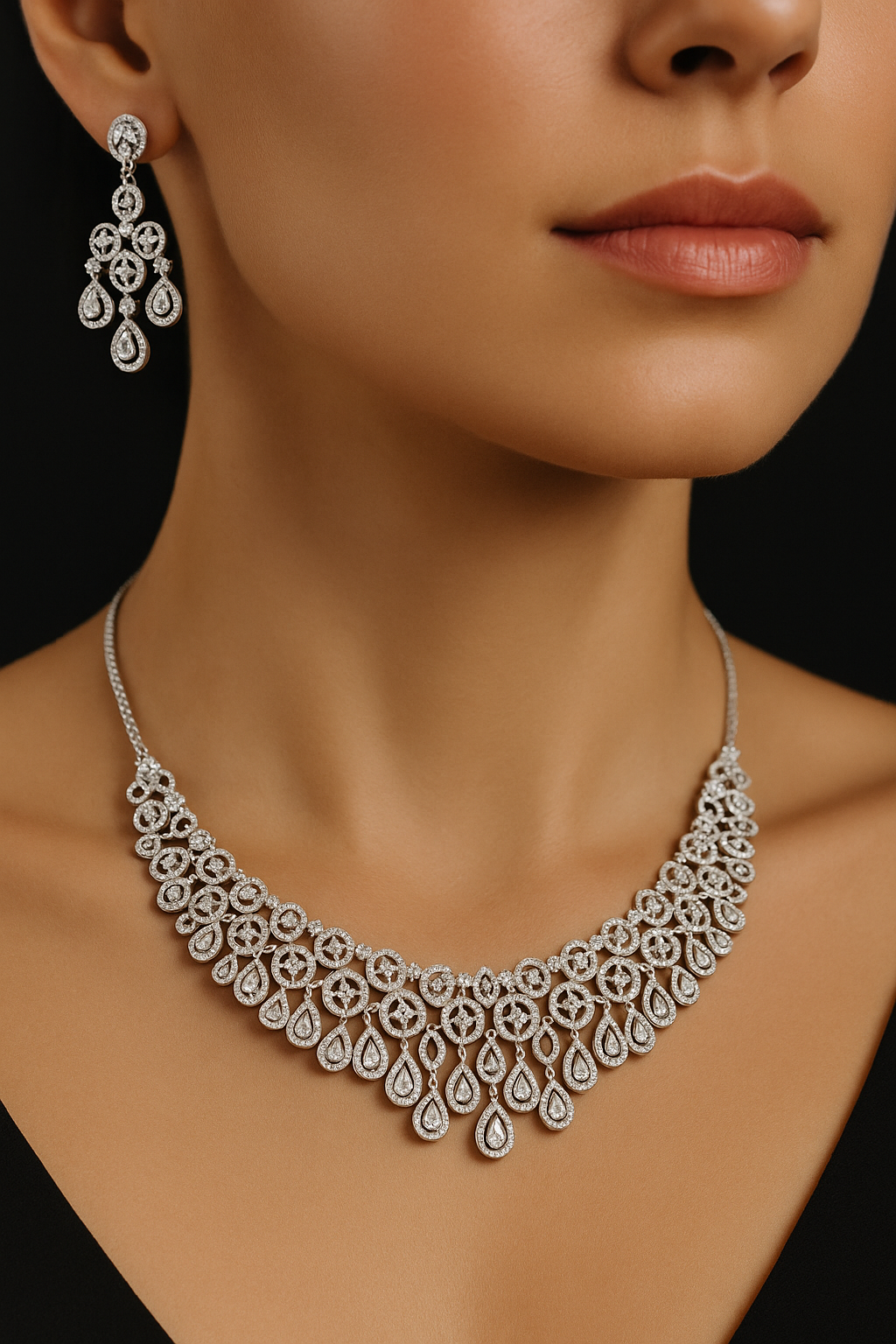 Party Wear Silver AD Necklace – Glam for Every Occasion (1013)
