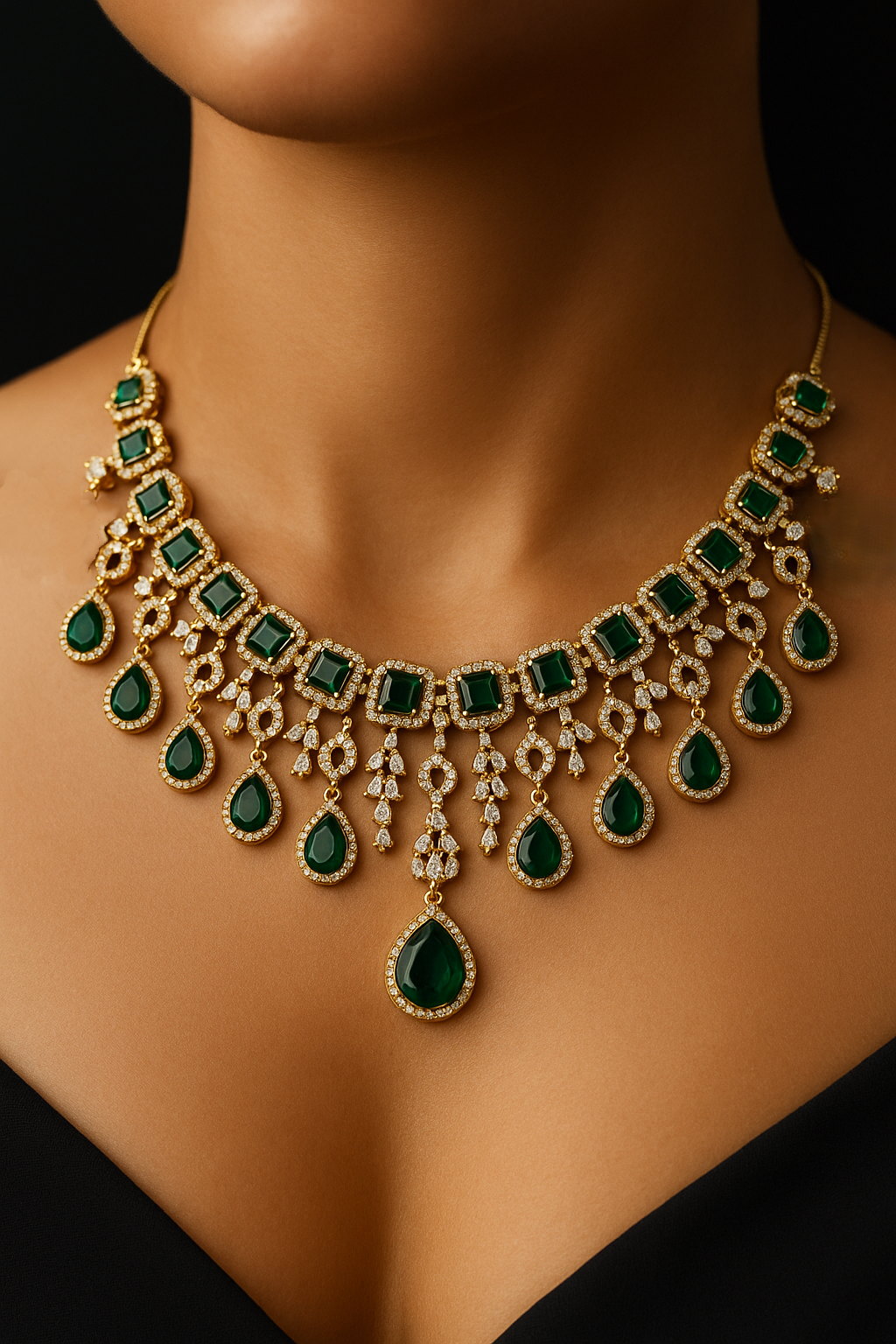 Brass AD Necklace Set – Shine with Real Diamond Look (1016)