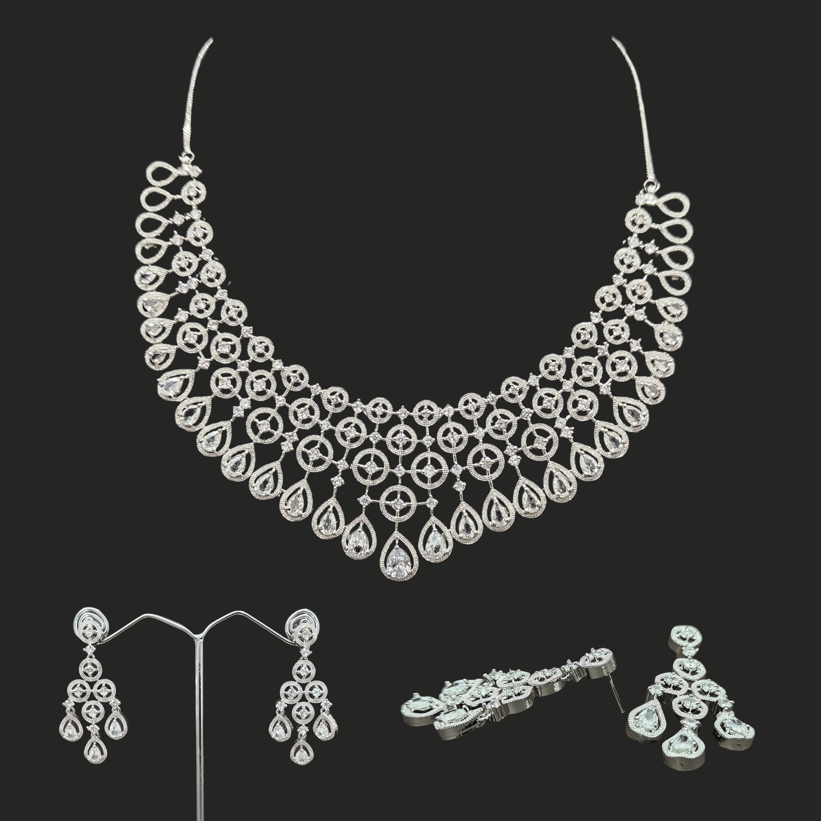 Party Wear Silver AD Necklace – Glam for Every Occasion (1013)