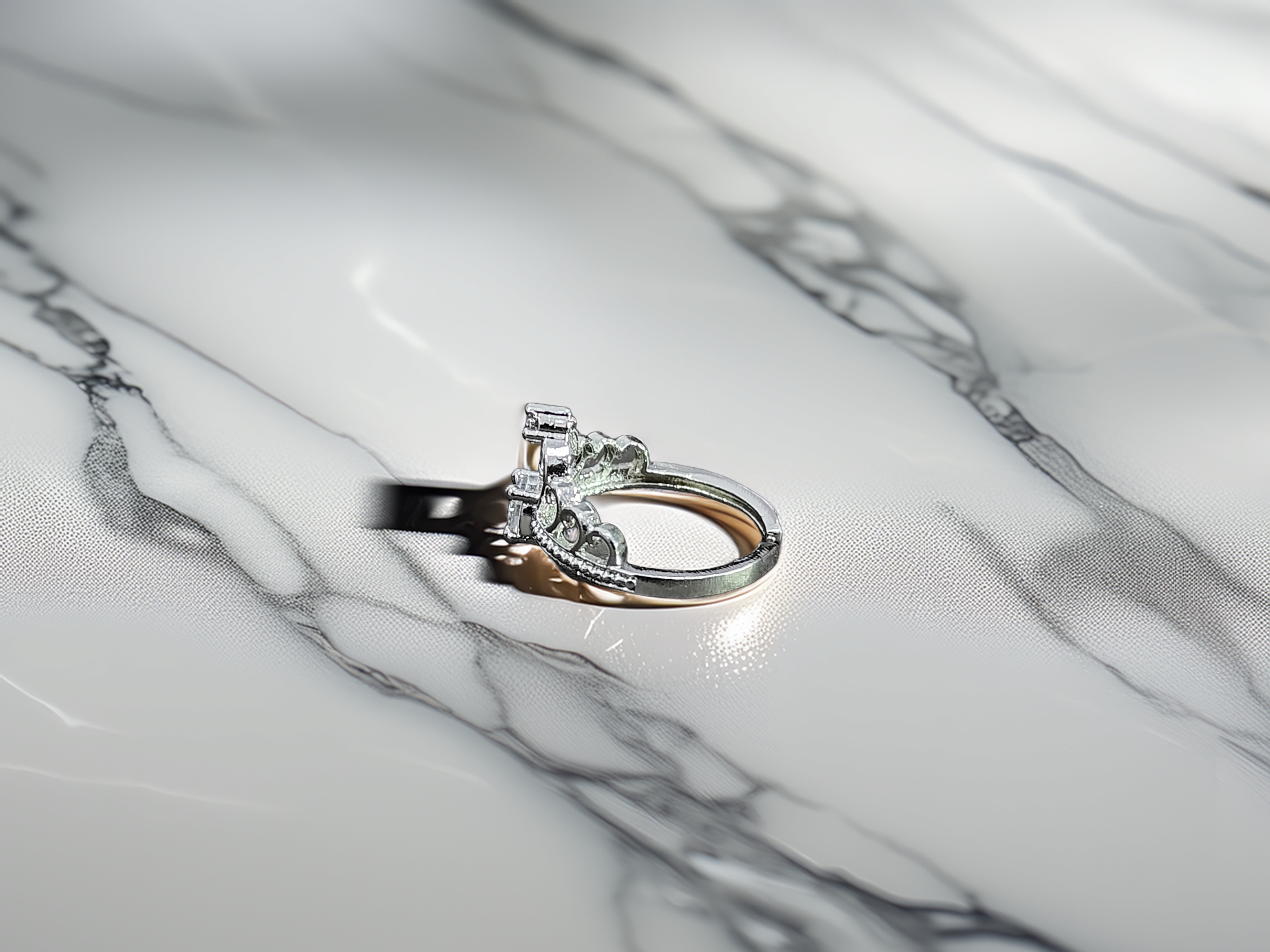 Shiny Silver Crown Tiara Ring with American Diamonds | Gift for Girls (1045)