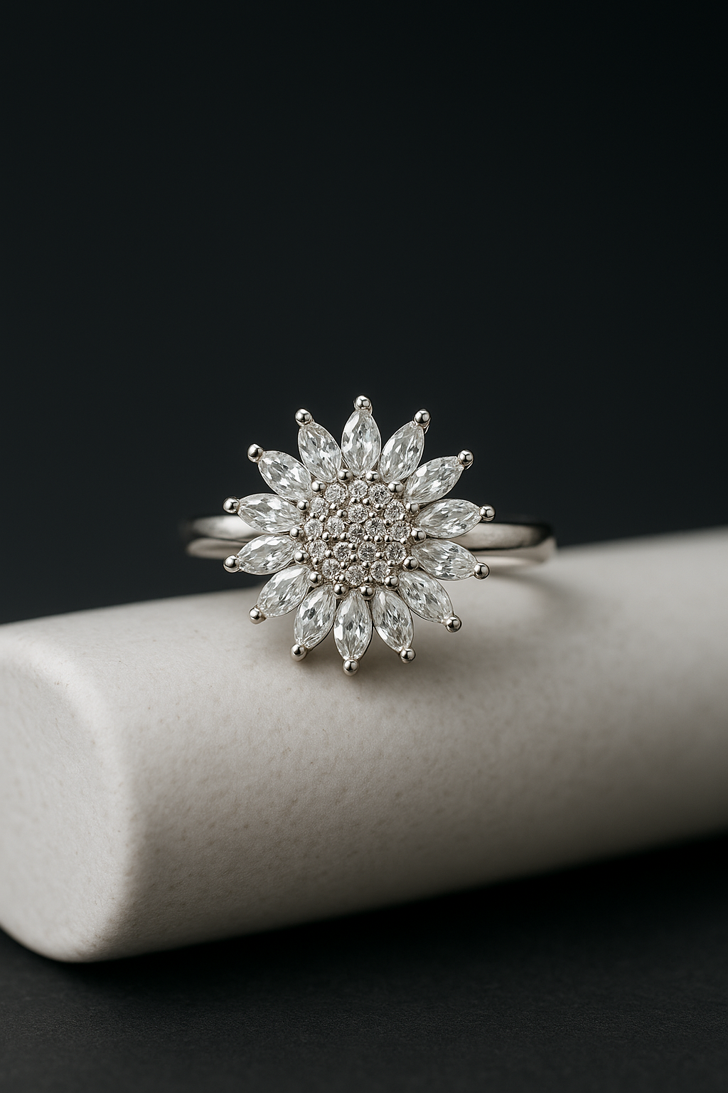Silver Sunflower Adjustable Spinner Ring
