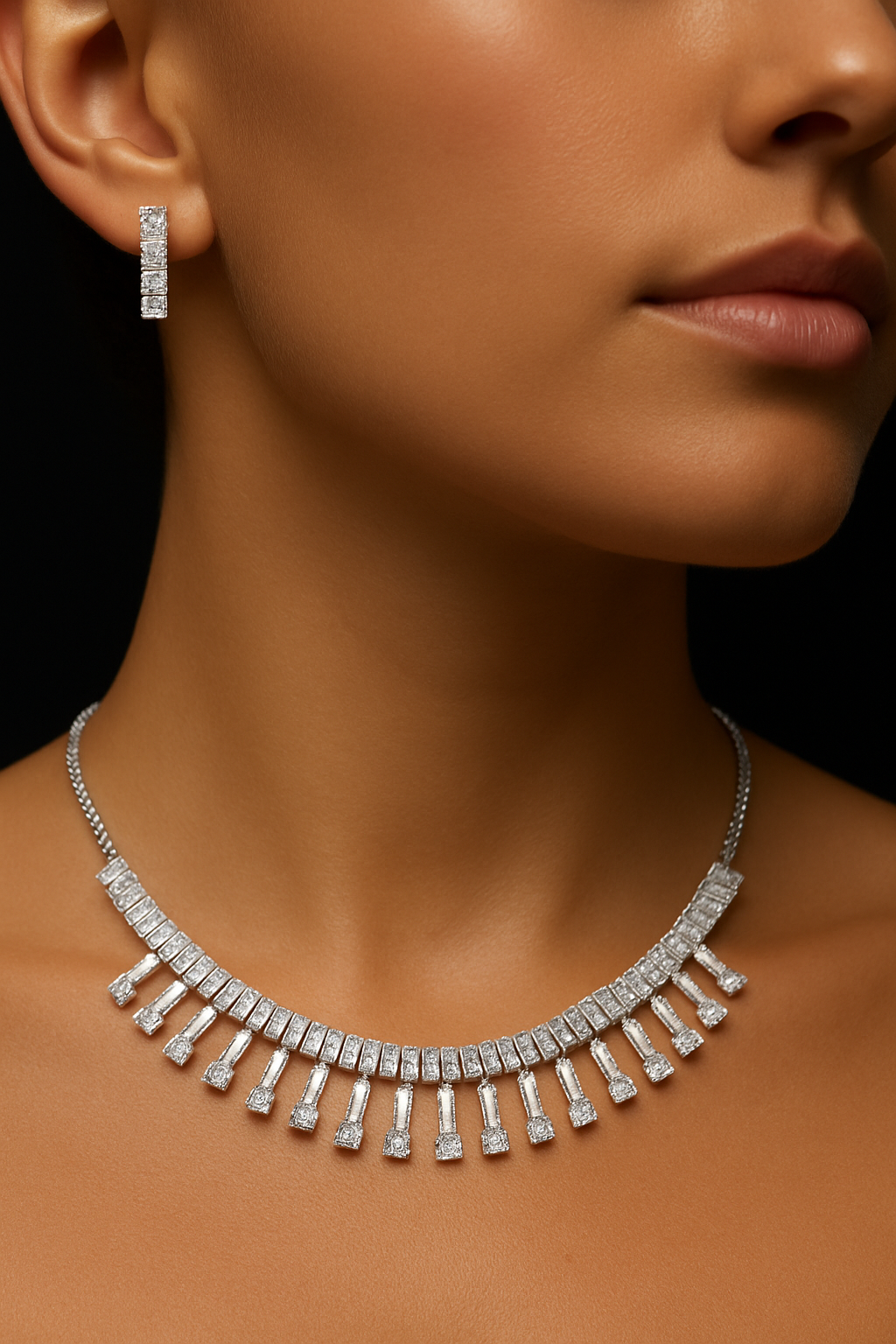 Buy Silver AD Jewellery for Women – Necklace + Earrings Set (1062)