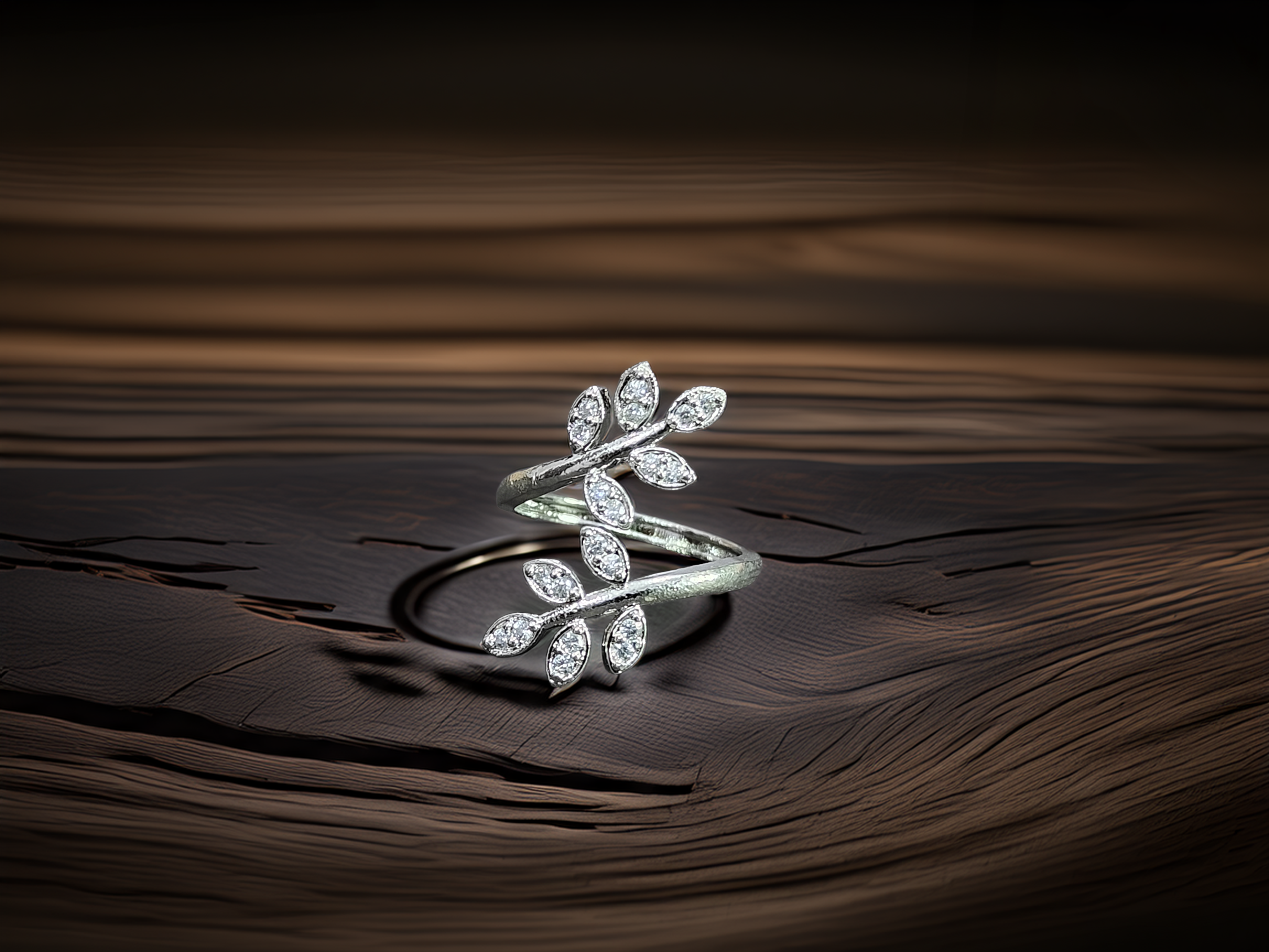 Elegant Leaf-Inspired American Diamond Ring (1035)