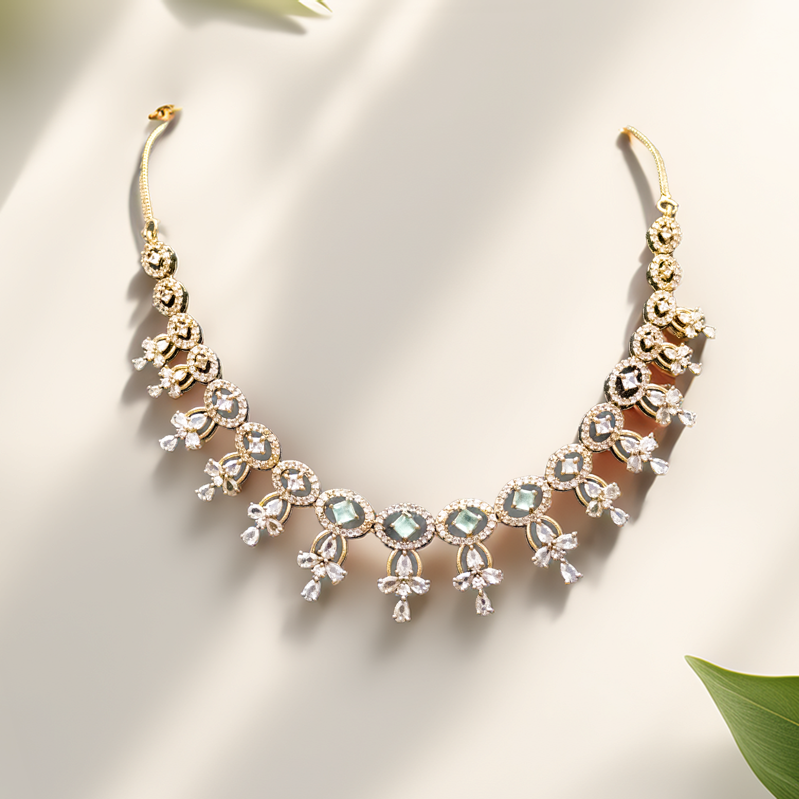 Wedding Guest Jewellery – Brass AD Necklace Set Online (1007)