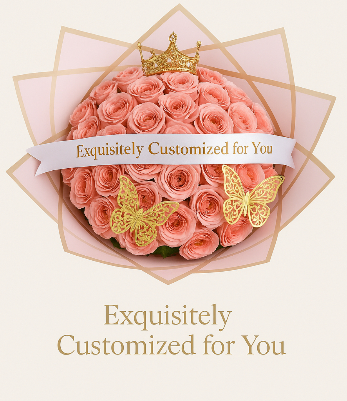  50 Luxury Roses. Custom Grand Bouquet with Hand Delivery