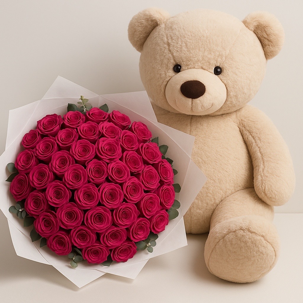 Teddy Bear Surprise – Premium Floral Gift with Personalized Touch