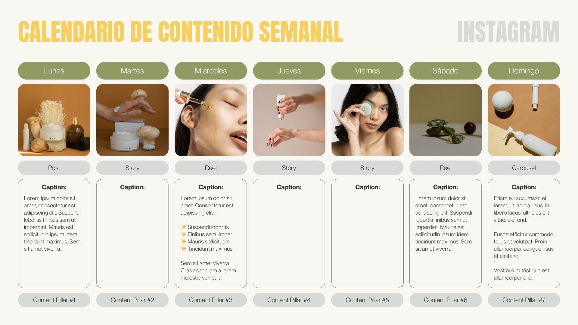 Calendario de contenido semanal