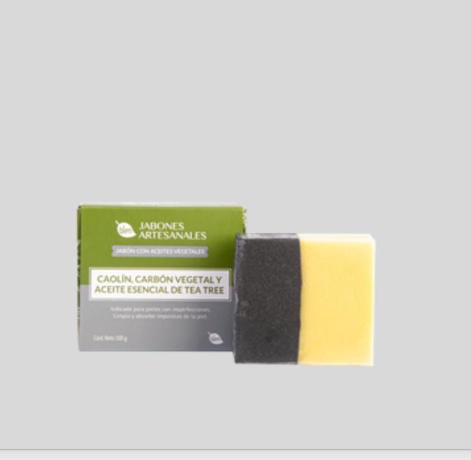 Jabón Artesanal de Caolín, Carbón Vegetal y Aceite Esencial de Tea Tree