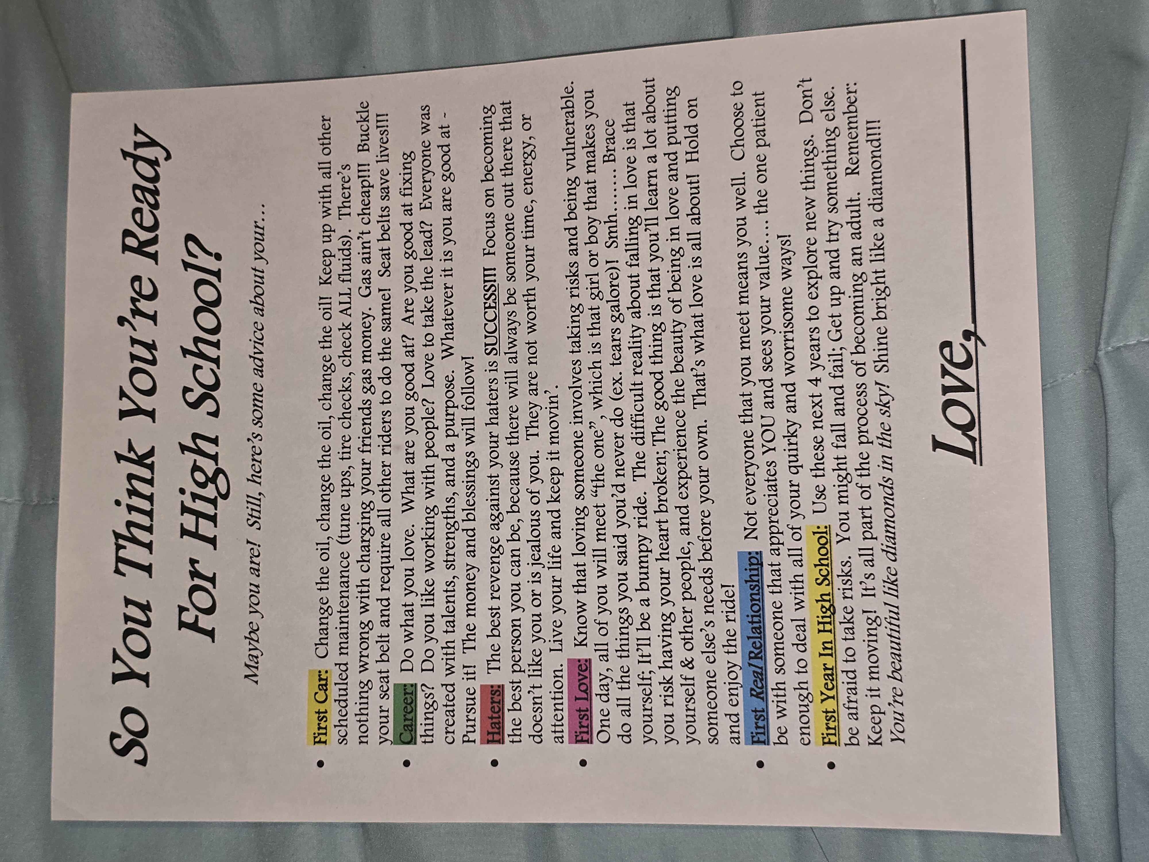 So You Think You’re Ready For High School? Print Sheet