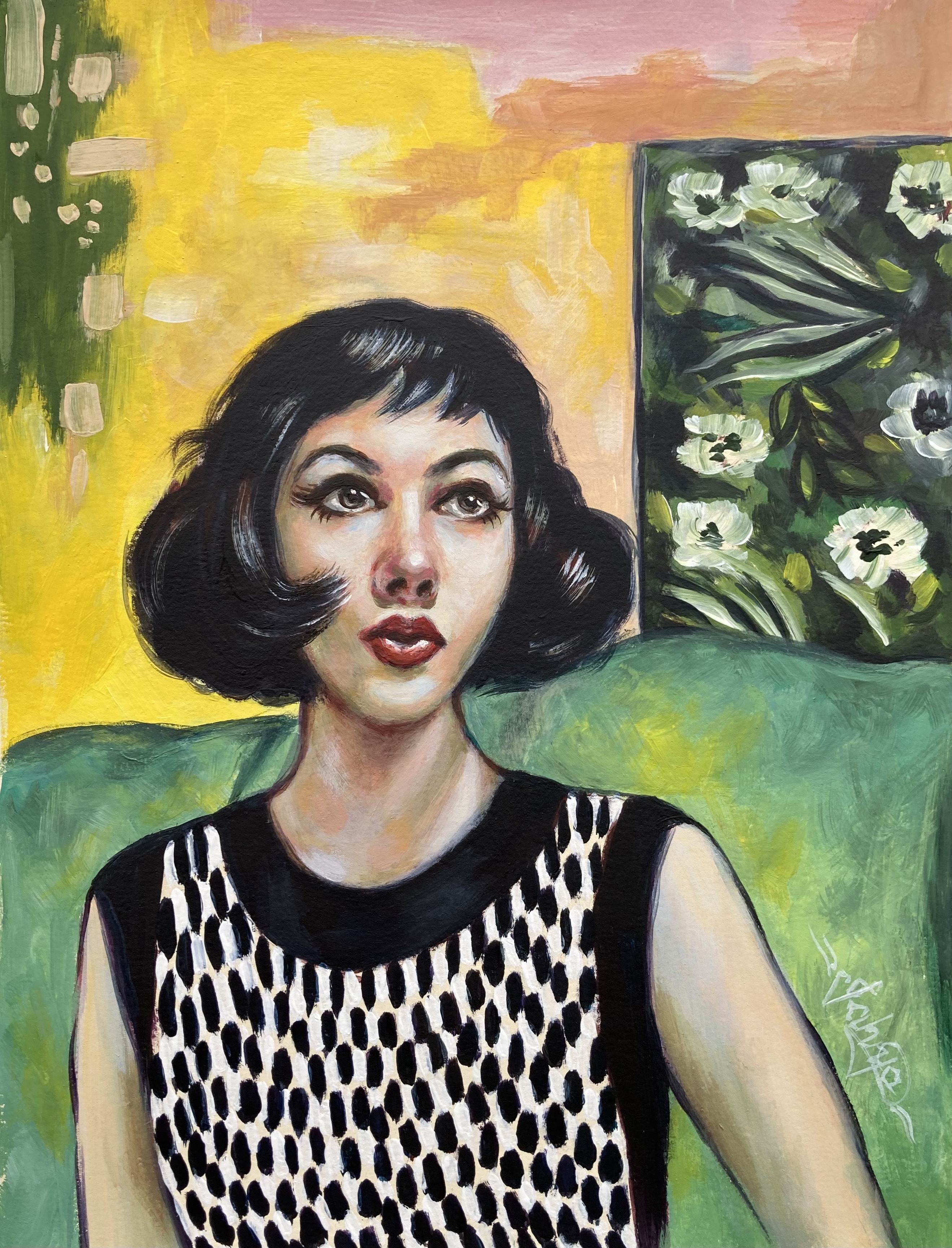 Acrylic Painting on Paper of Stylish Woman