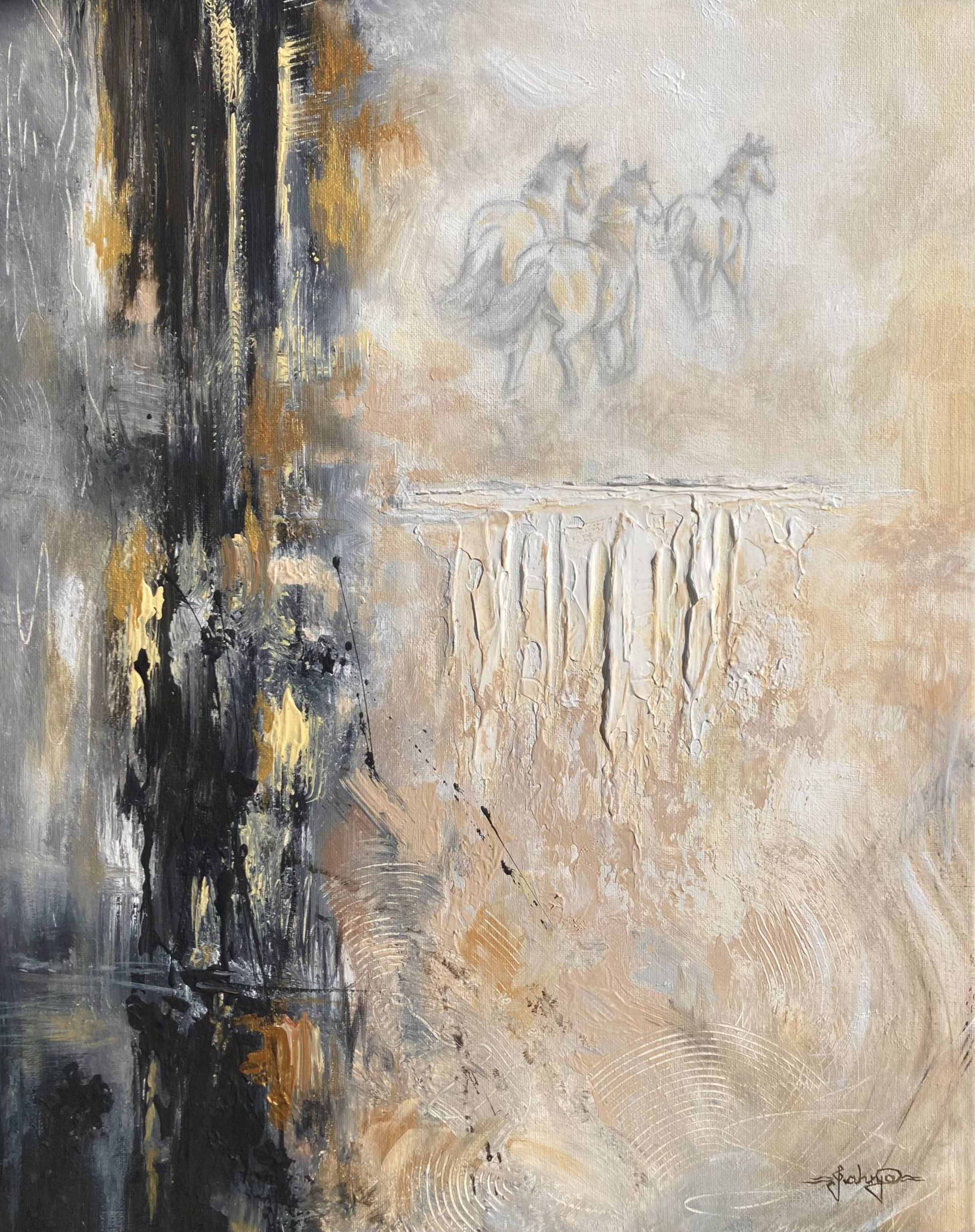 Acrylic Painting with Texture of Brumbies Running