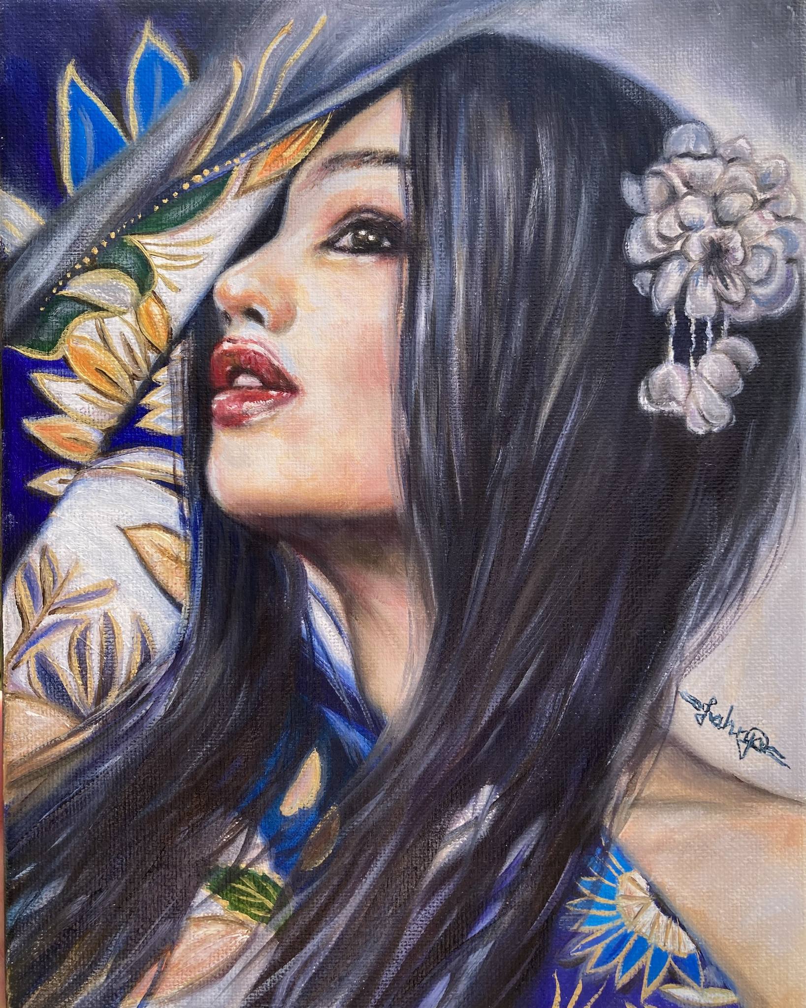 Oil Painting on Canvas of a Beautiful Japanese Model