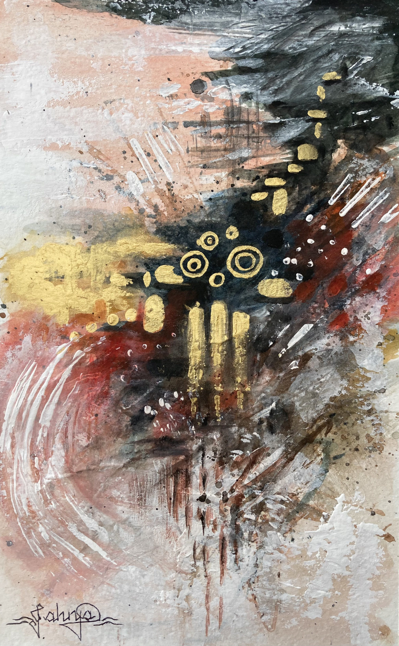 Mixed Media Abstract Painting on Paper