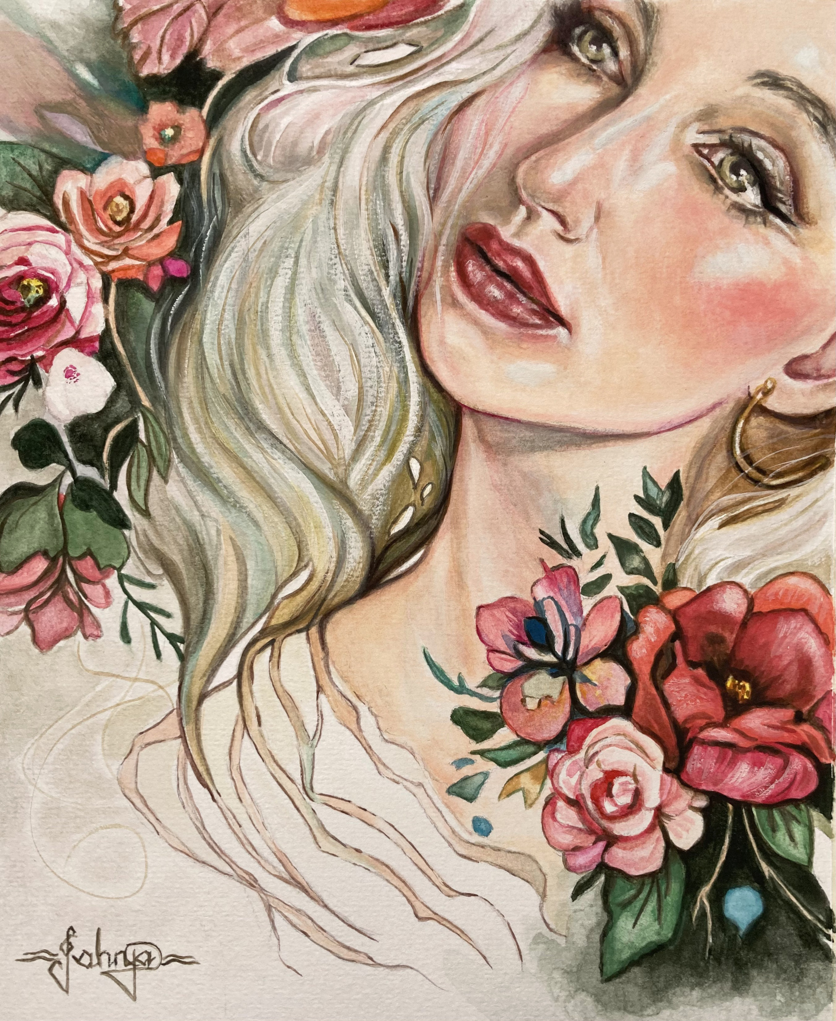 Watercolour Painting on Paper of Beautiful Lady