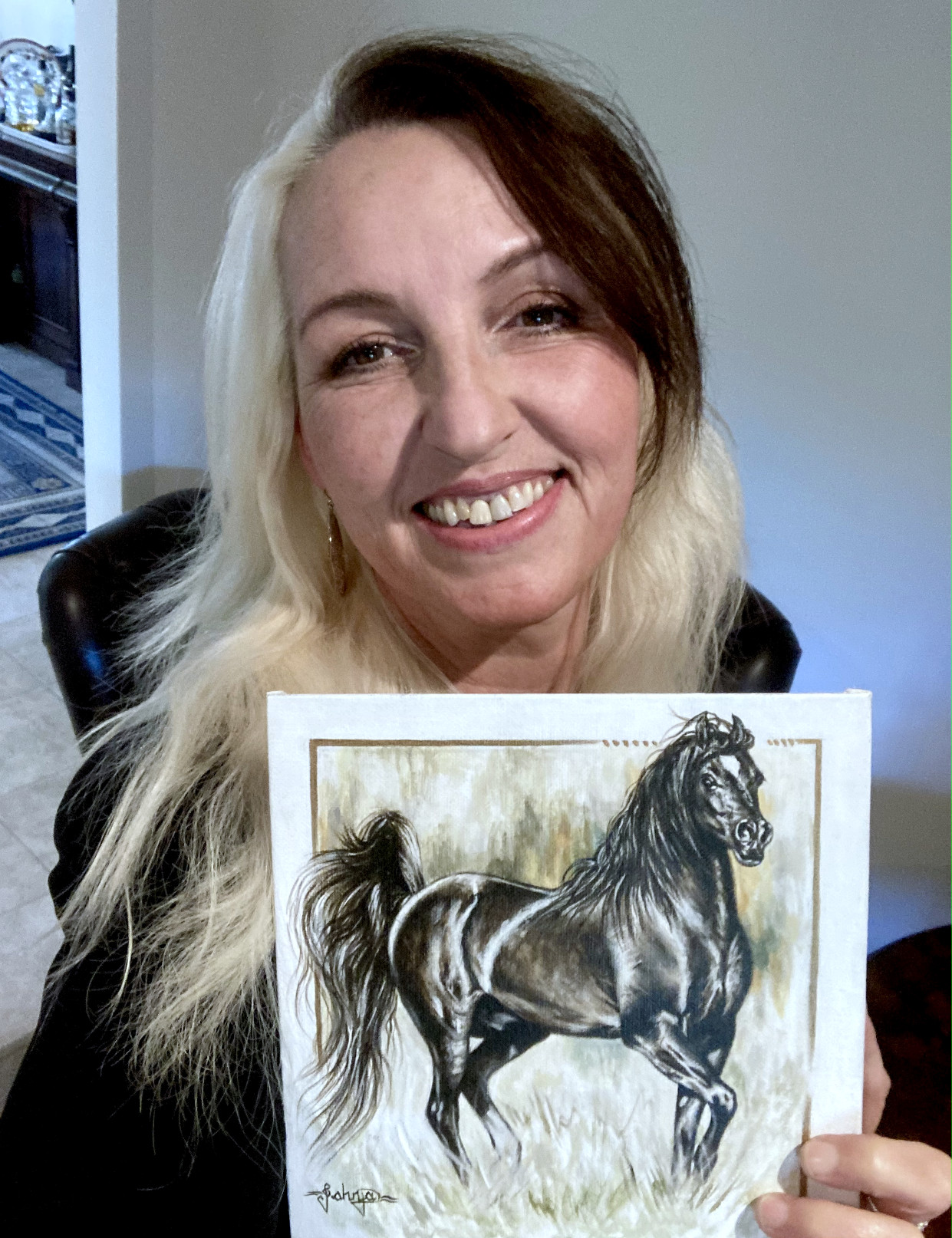 Limited Palette Acrylic Painting on Canvas Panel of Bay Arabian Stallion