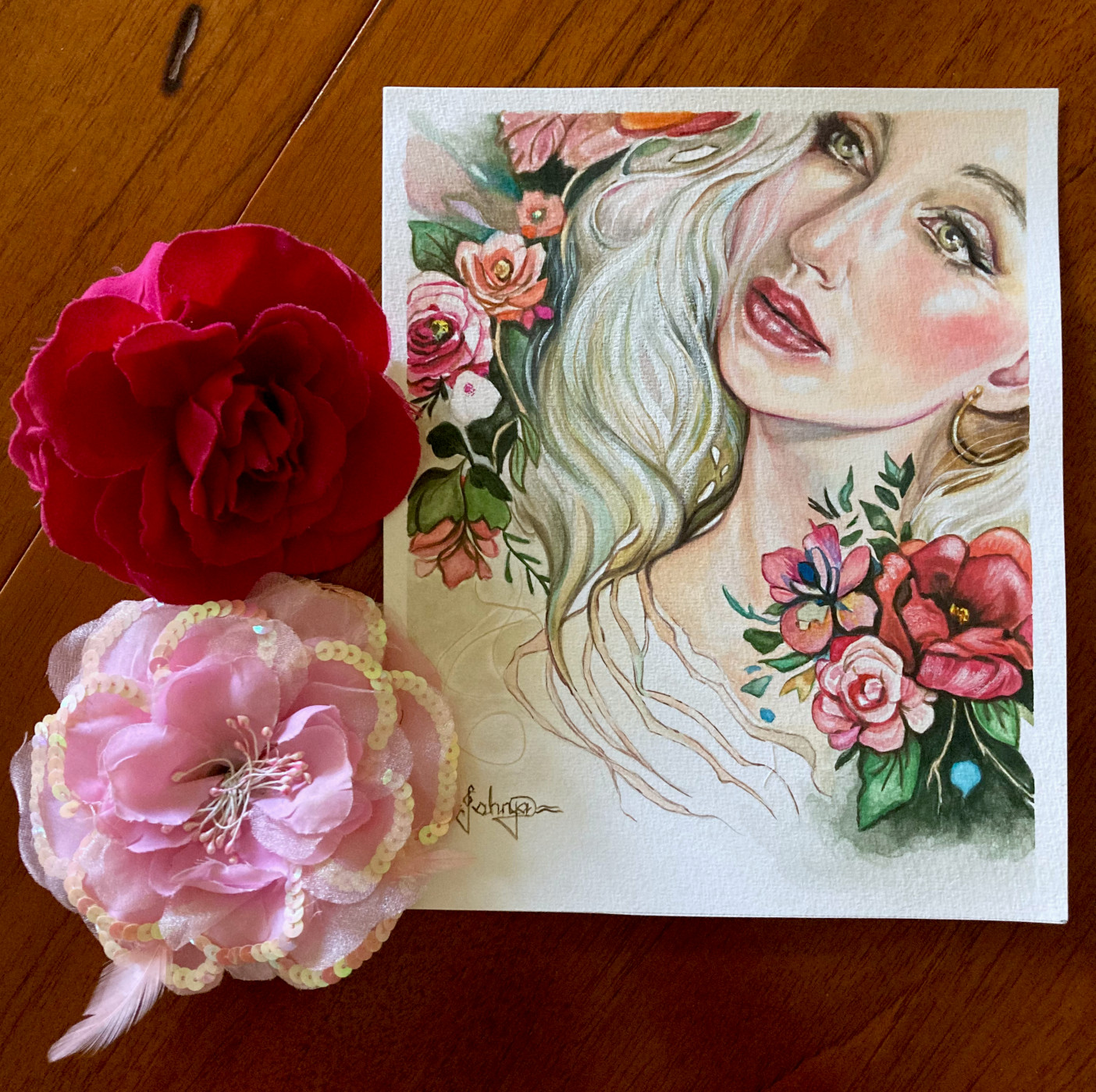 Watercolour Painting on Paper of Beautiful Lady
