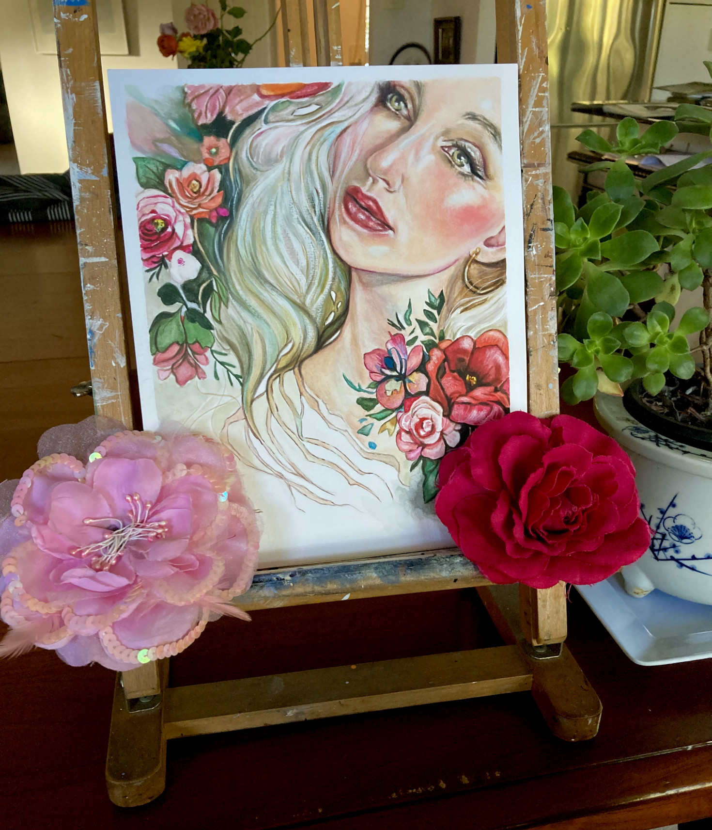Watercolour Painting on Paper of Beautiful Lady