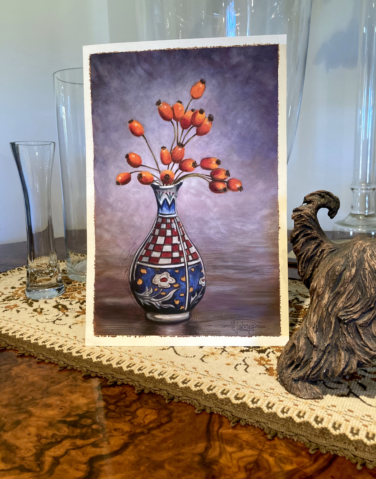 Mixed Media Still Life of Rose Hips