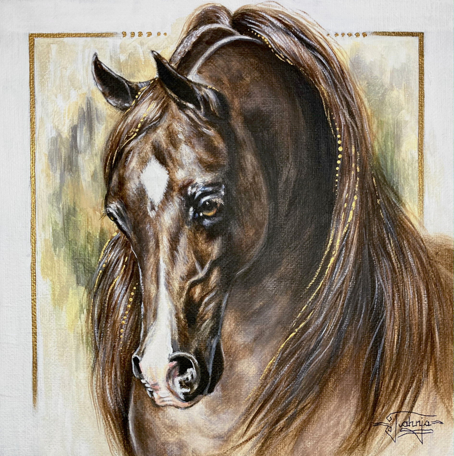 Acrylic Painting of Chestnut Arabian Stallion