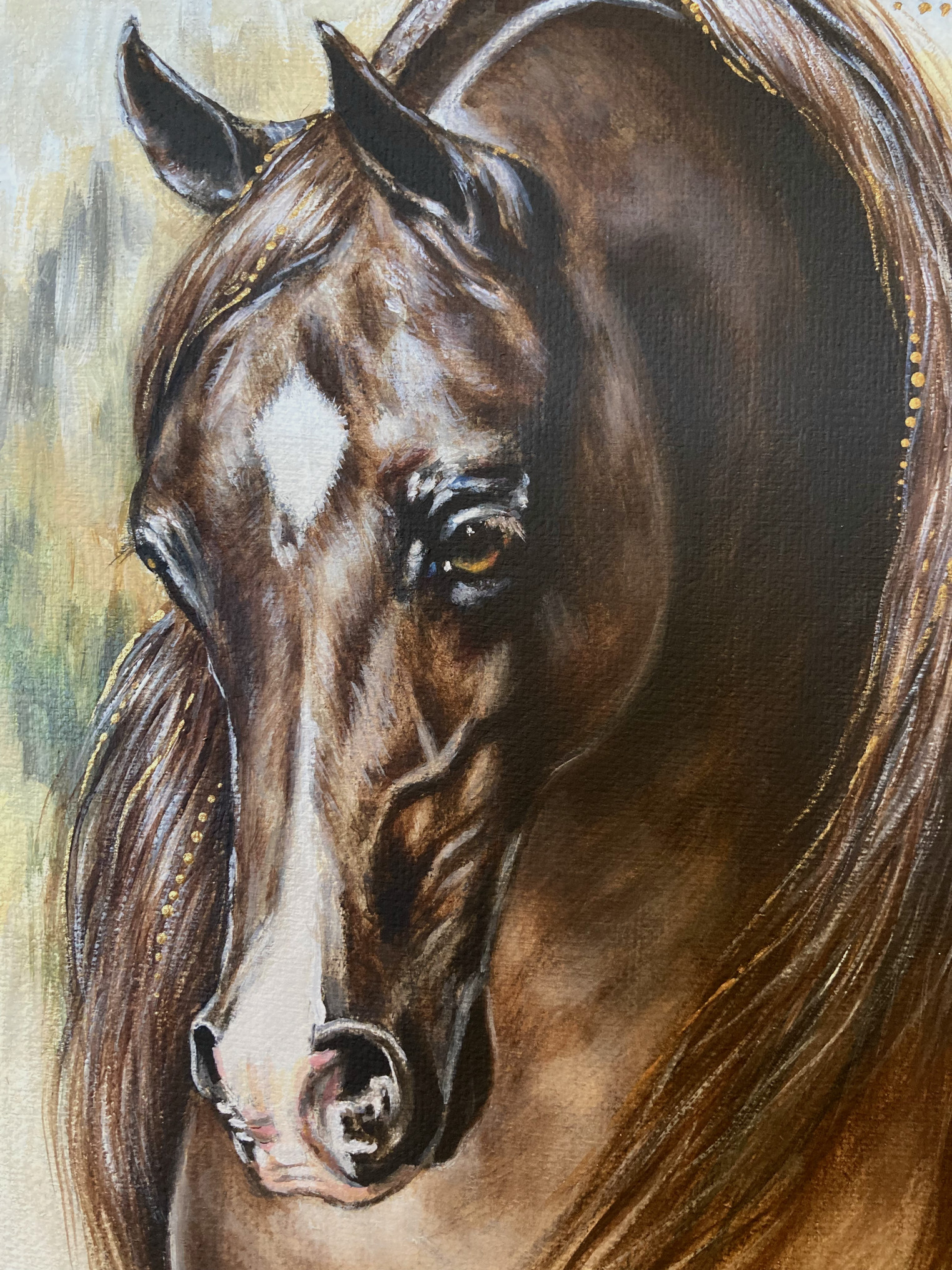 Acrylic Painting of Chestnut Arabian Stallion