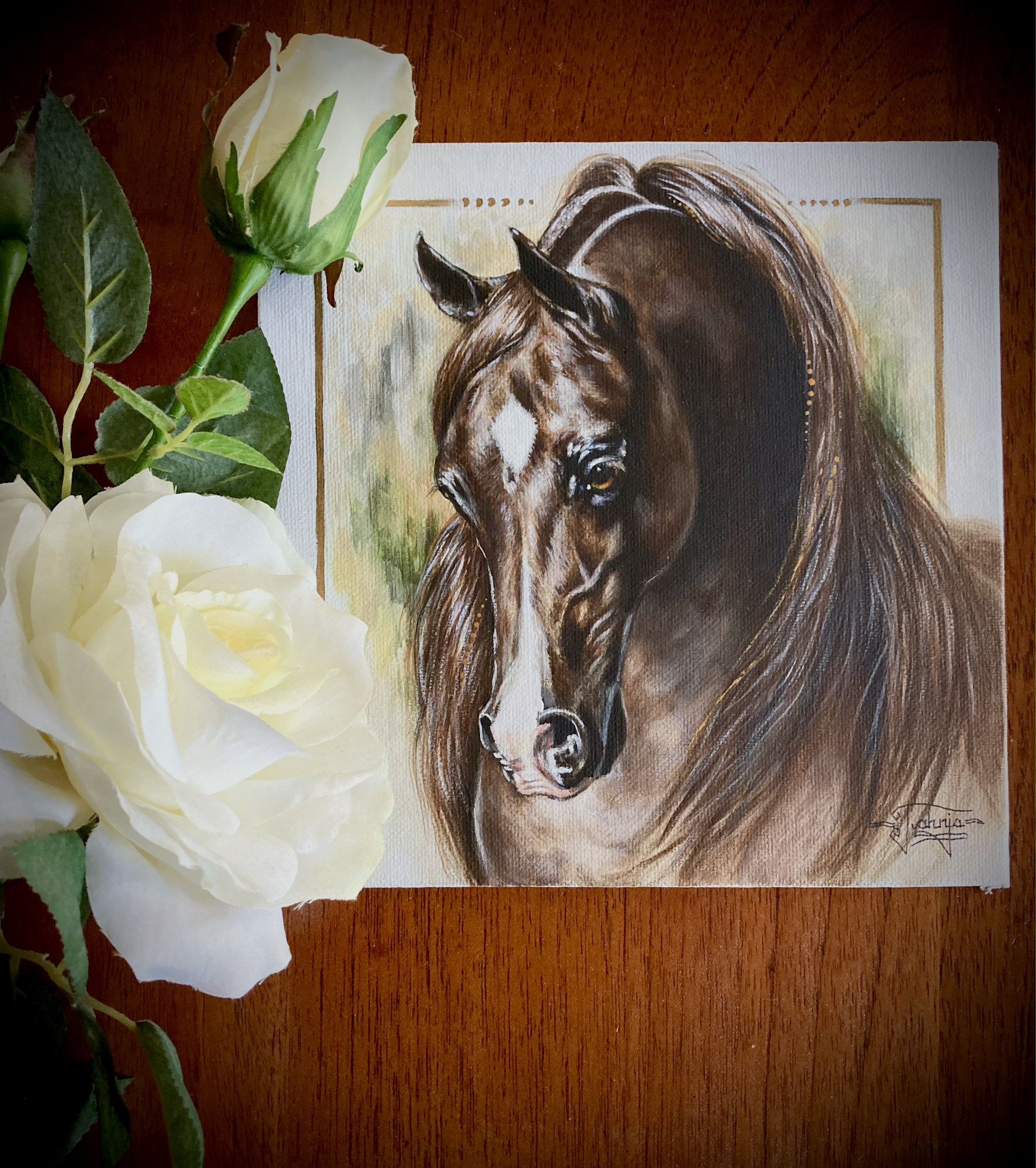 Acrylic Painting of Chestnut Arabian Stallion