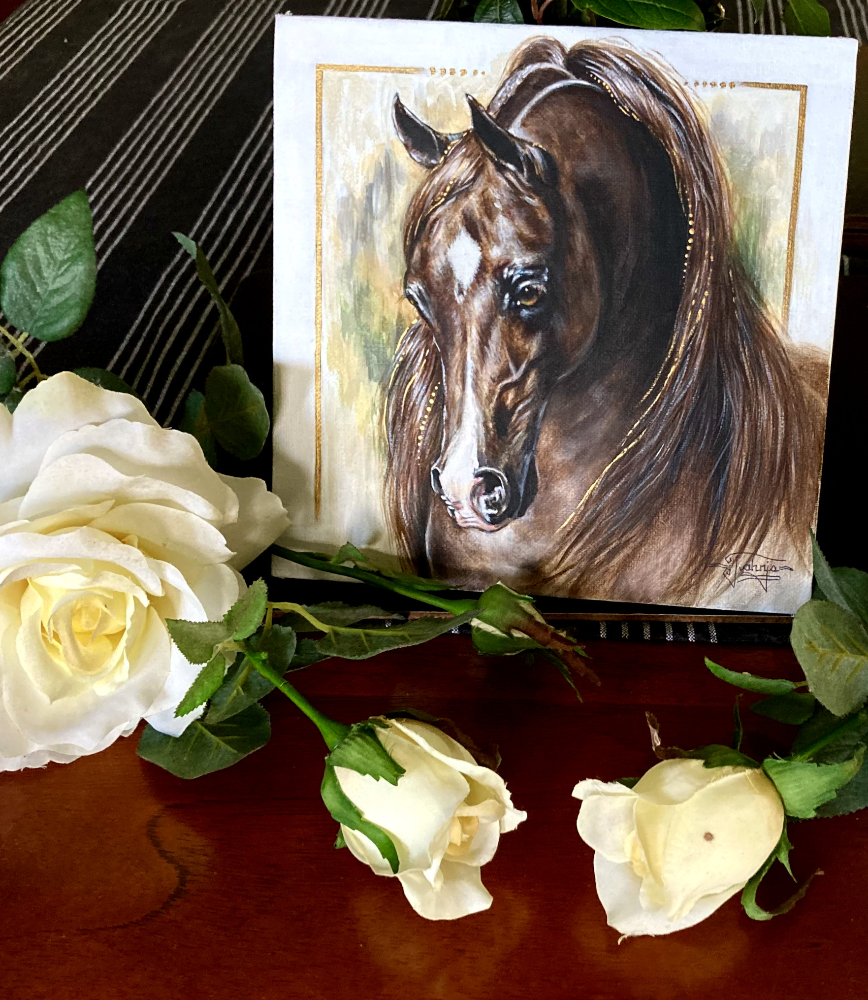 Acrylic Painting of Chestnut Arabian Stallion