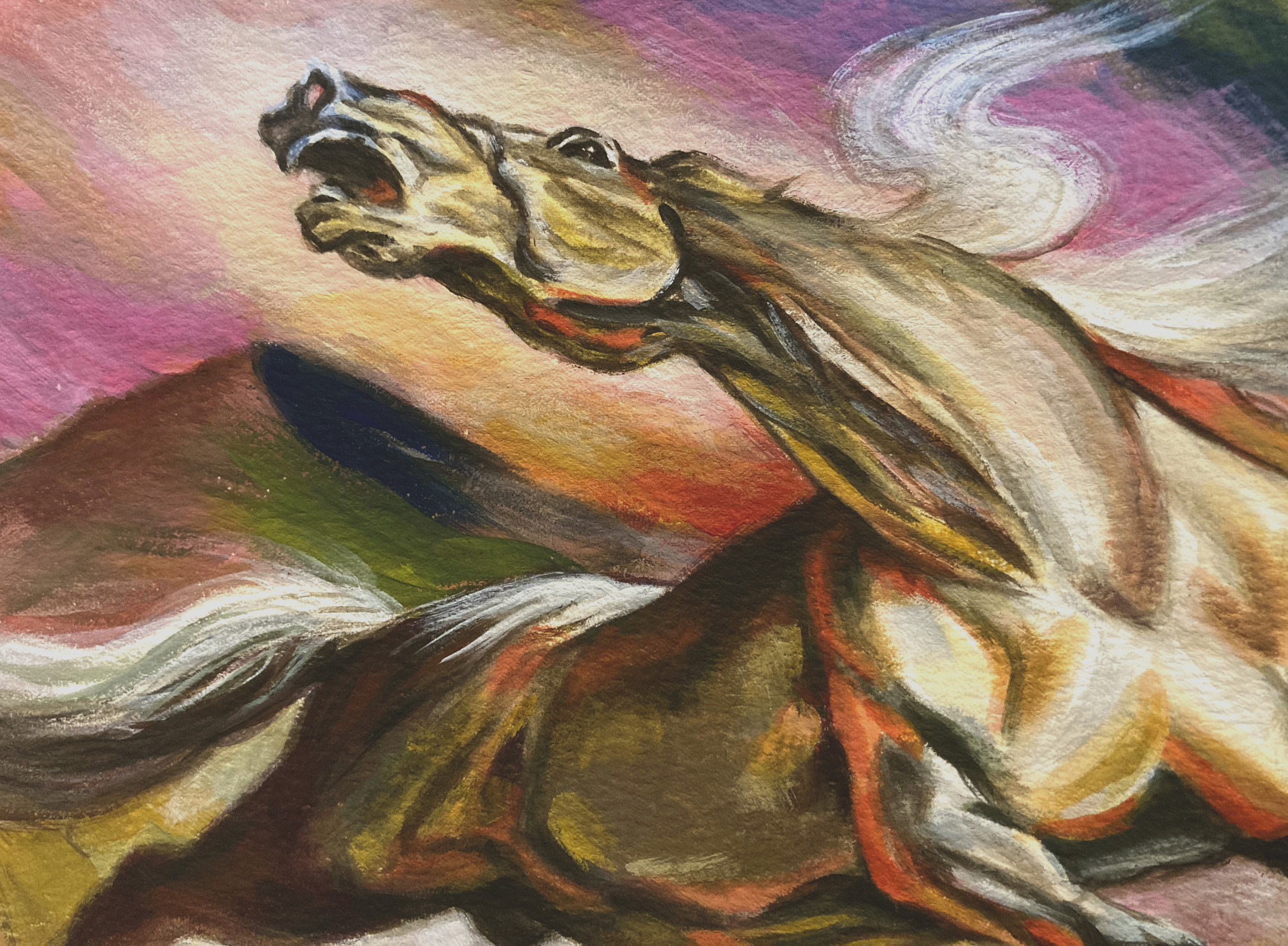 Acrylic Painting of Fiery Palomino Stallion
