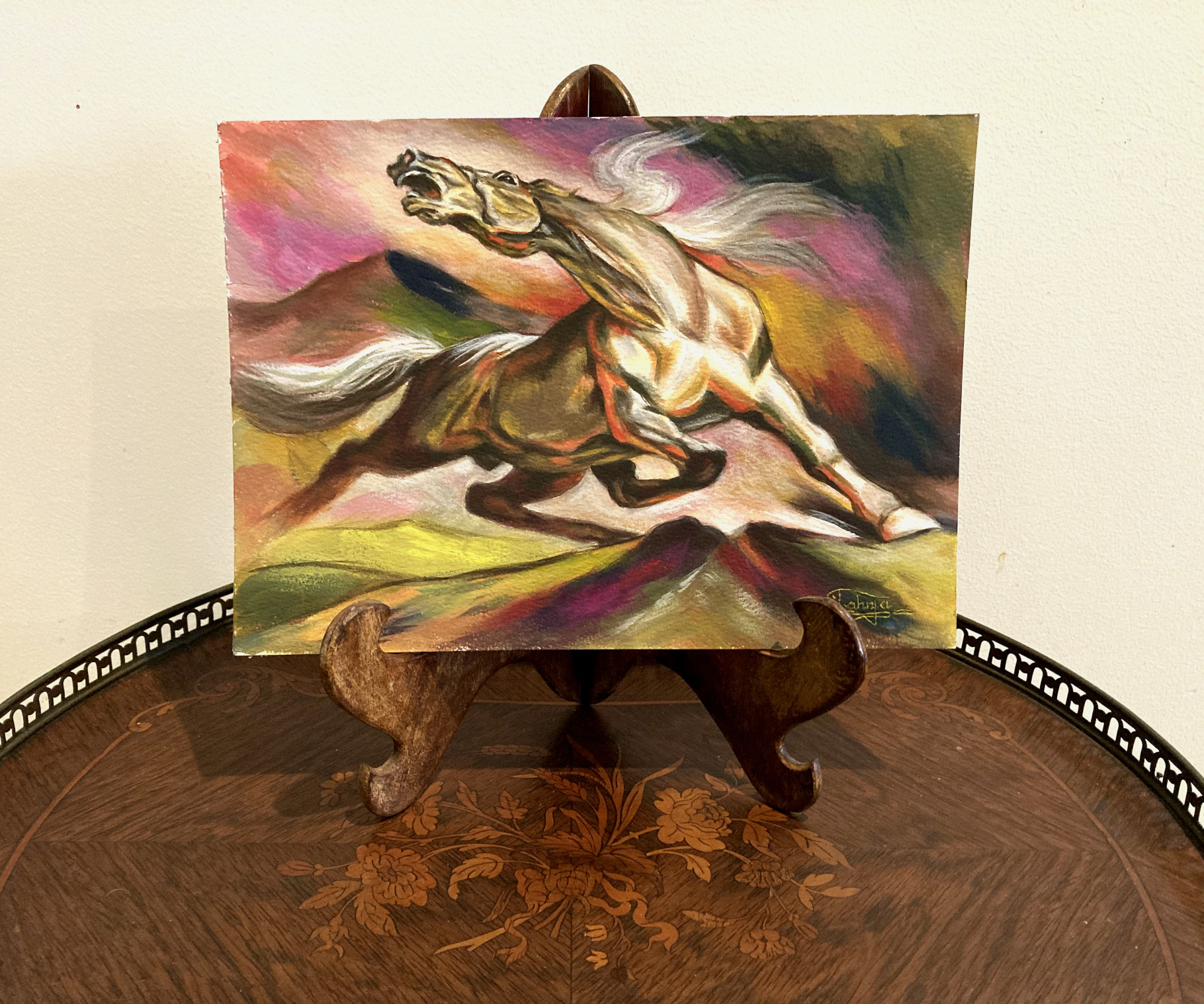 Acrylic Painting of Fiery Palomino Stallion
