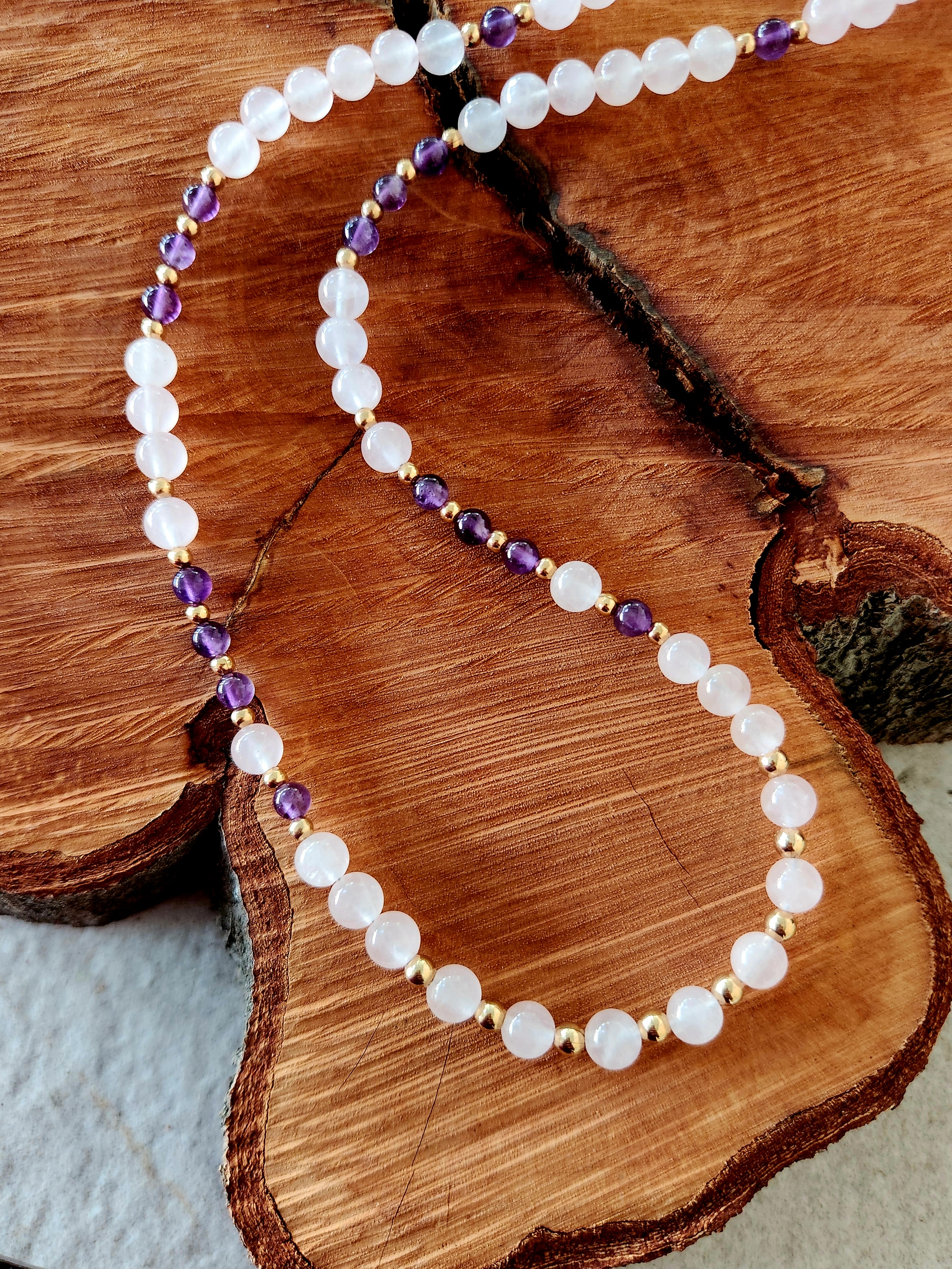 Rose Quartz and Amethyst Bead Necklace