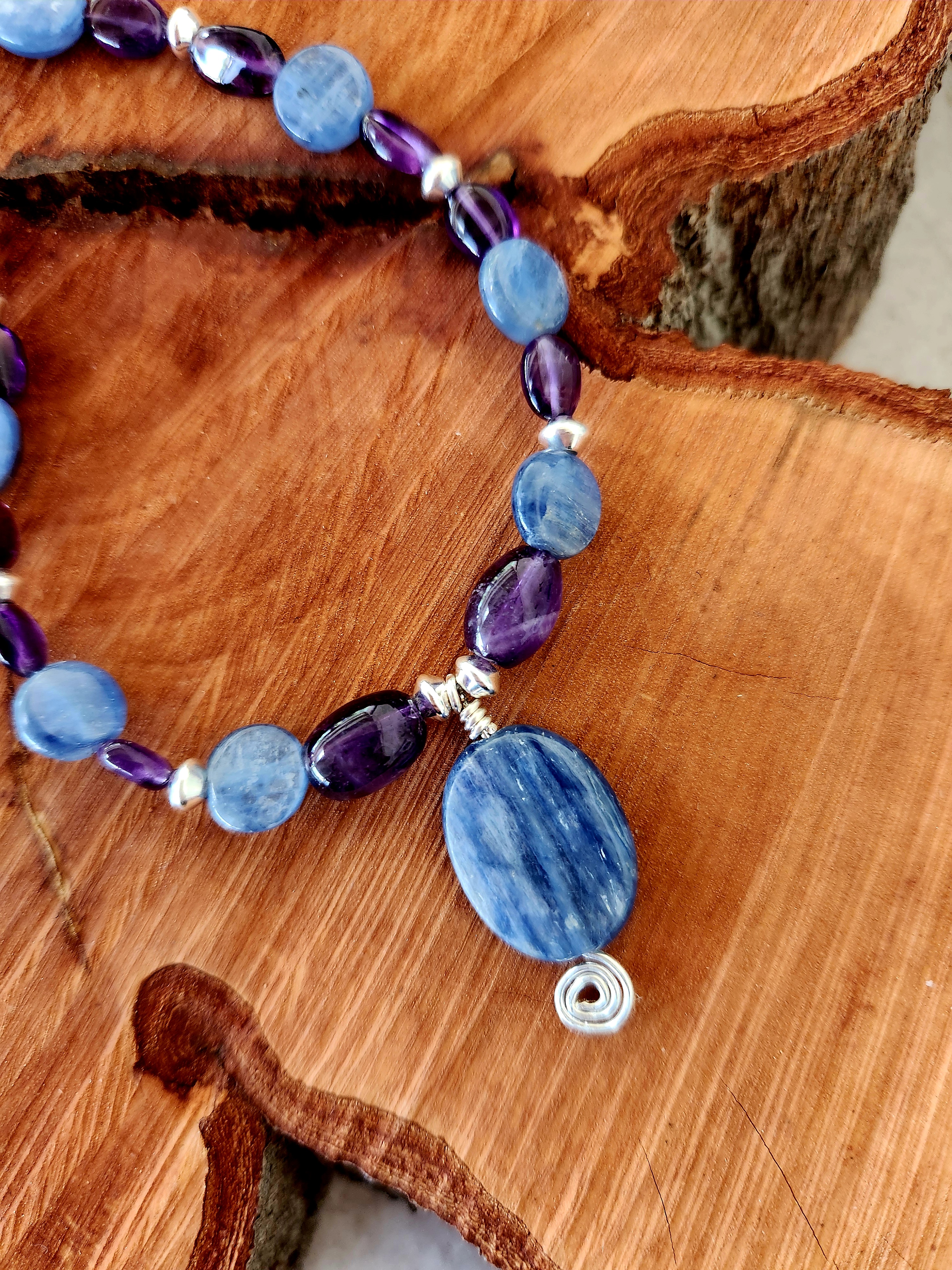 Kyanite and Amethyst Gemstone Necklace