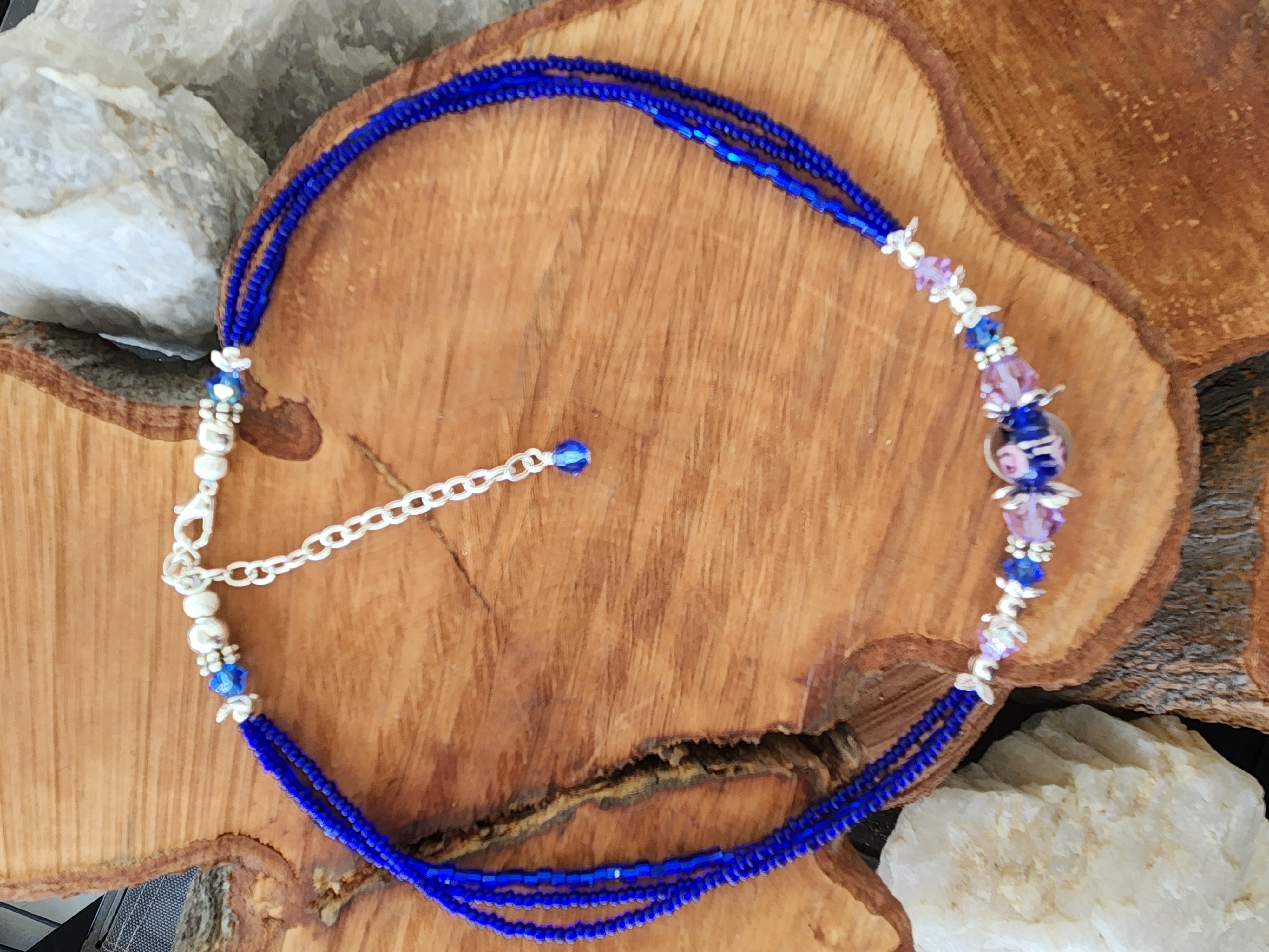 Cobalt 3-Strand Beaded Necklace