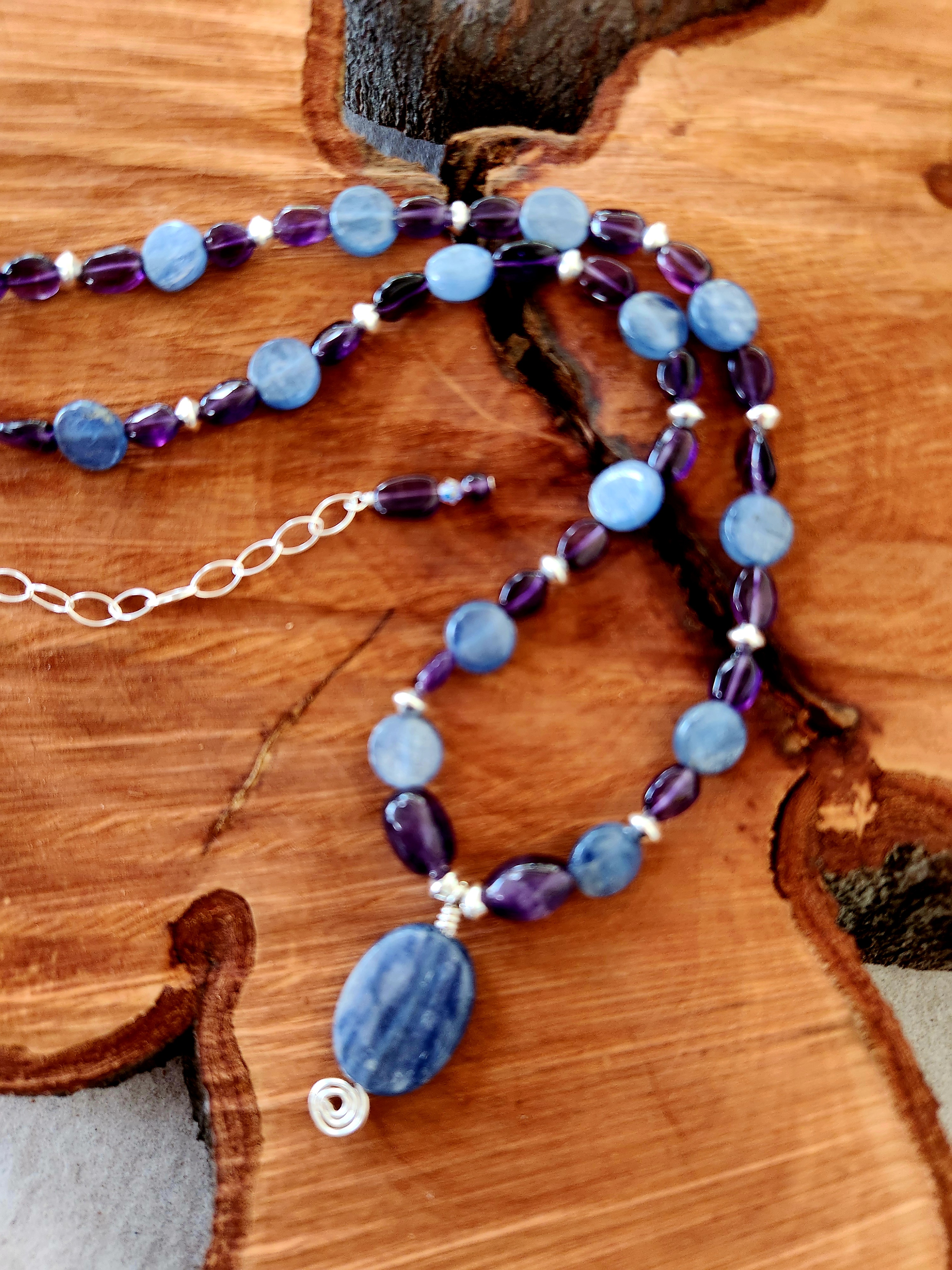 Kyanite and Amethyst Gemstone Necklace