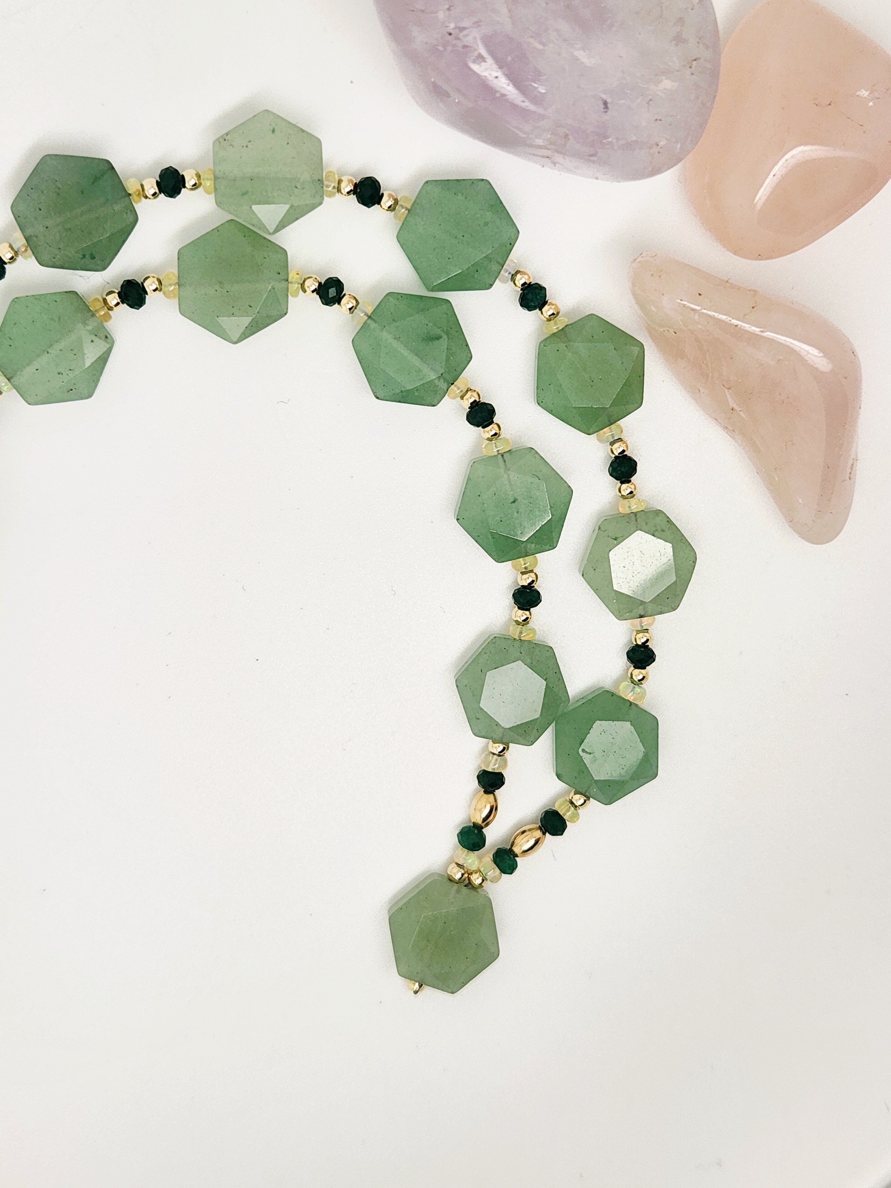 Geometric Aventurine, Opal and Green Onyx Necklace