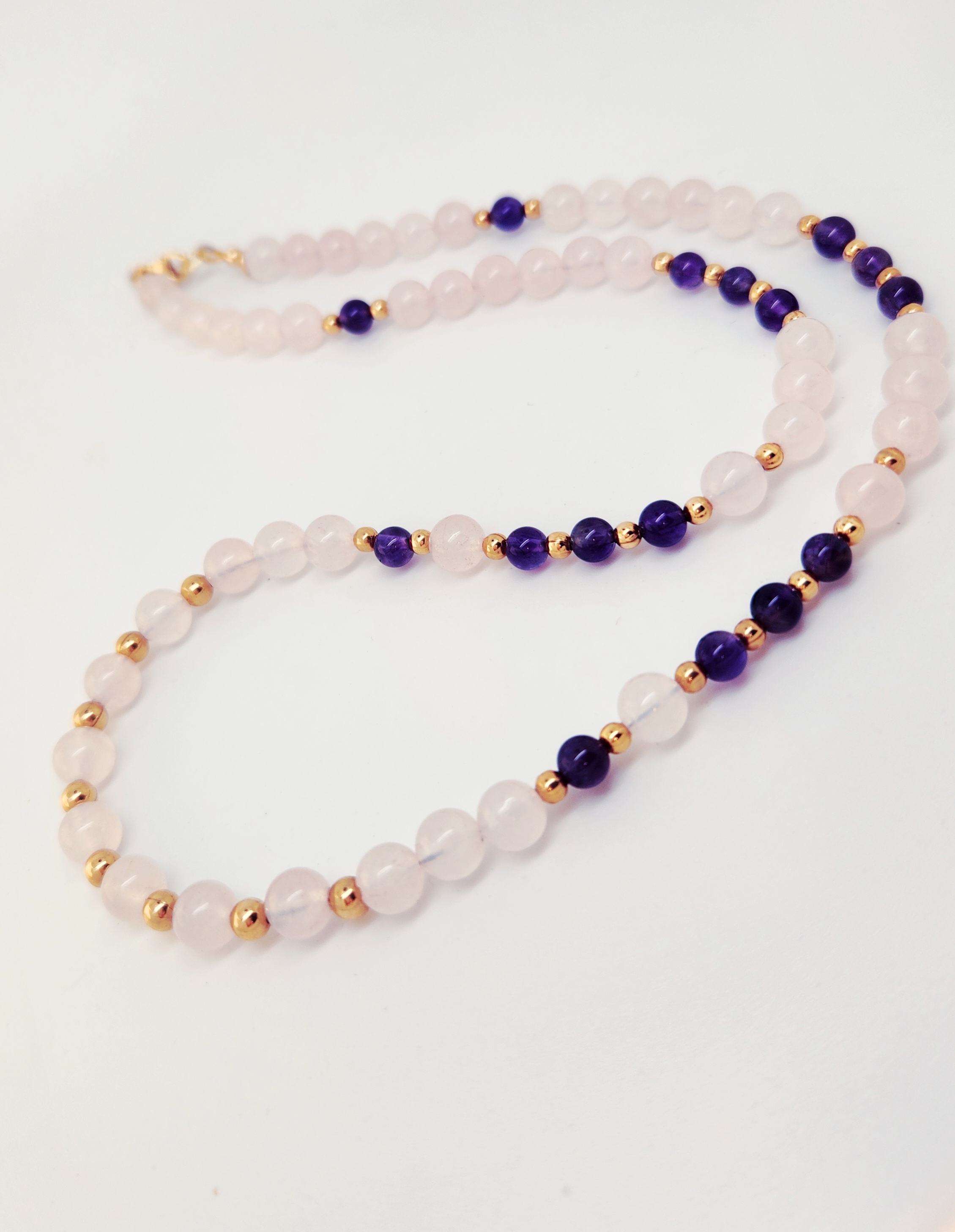 Rose Quartz and Amethyst Bead Necklace