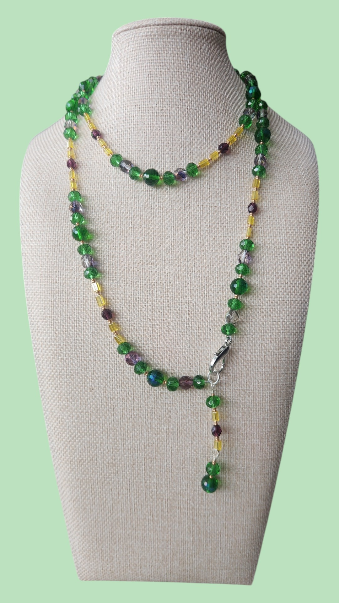 The "Long and Short" Mardi Gras Green Beaded Necklace