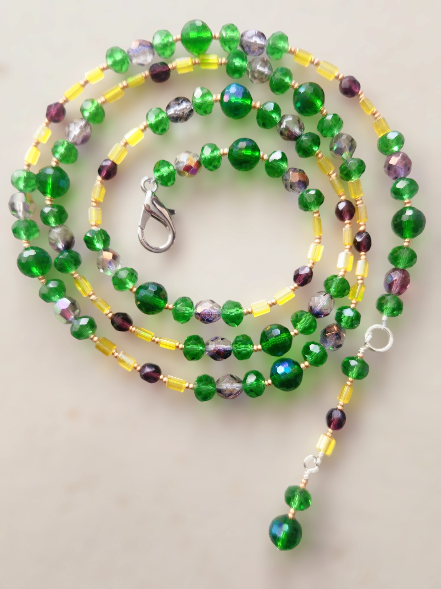 The "Long and Short" Mardi Gras Green Beaded Necklace
