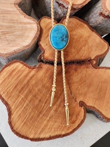 Blue Lace Agate Stone Bolo Tie