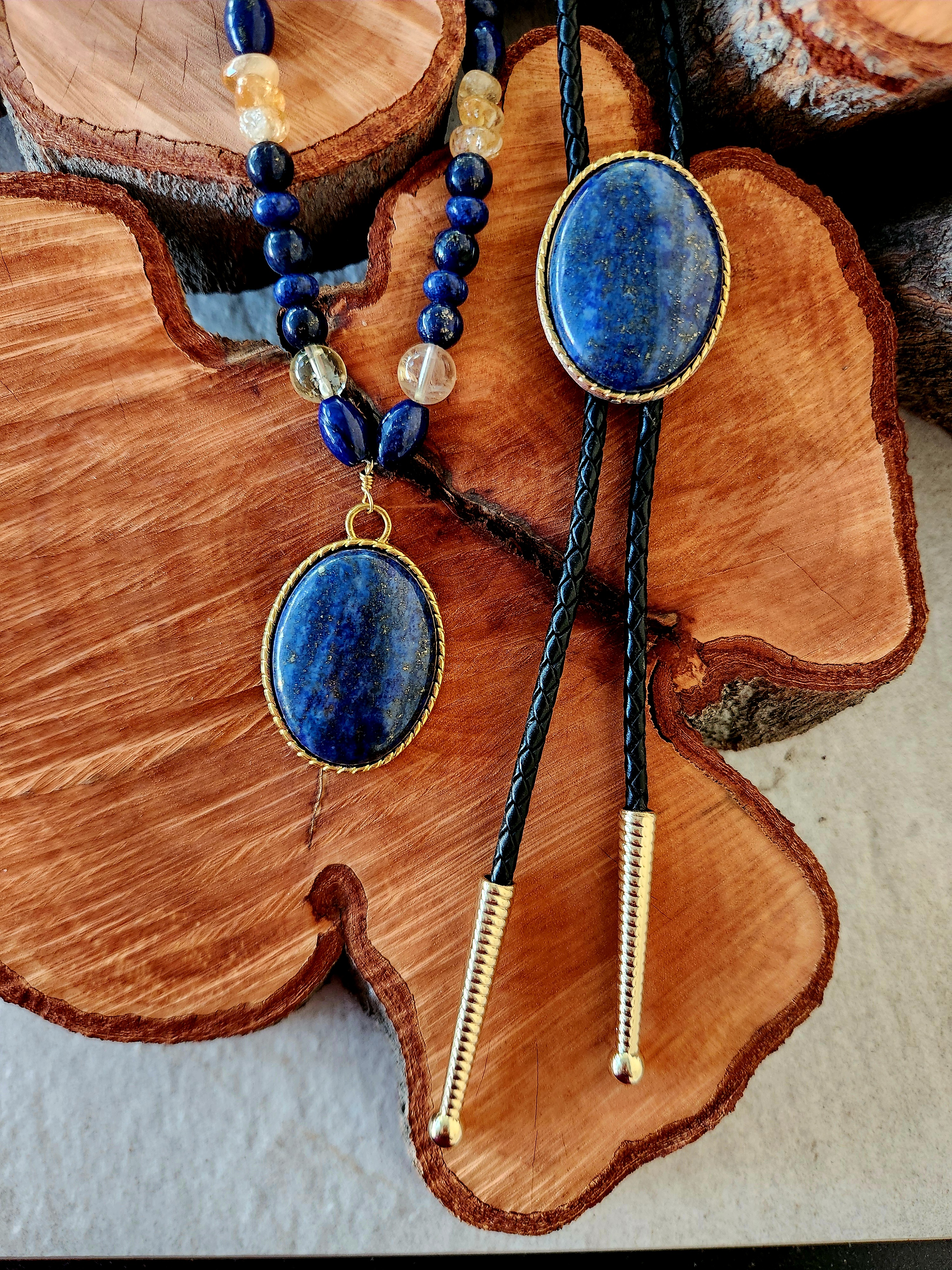 Lapis Lazuli "His and Her" Cabochon Bolo Set