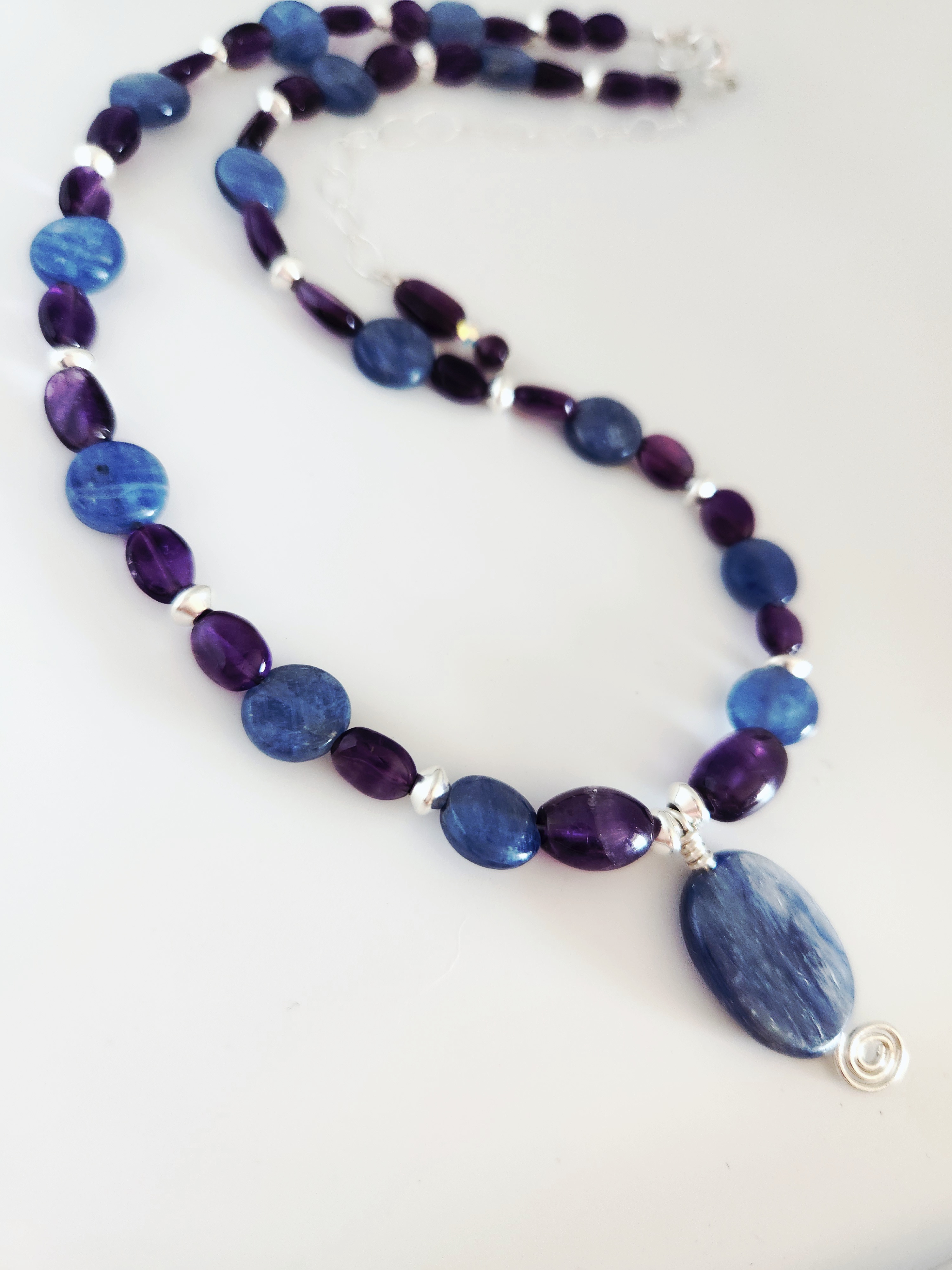 Kyanite and Amethyst Gemstone Necklace