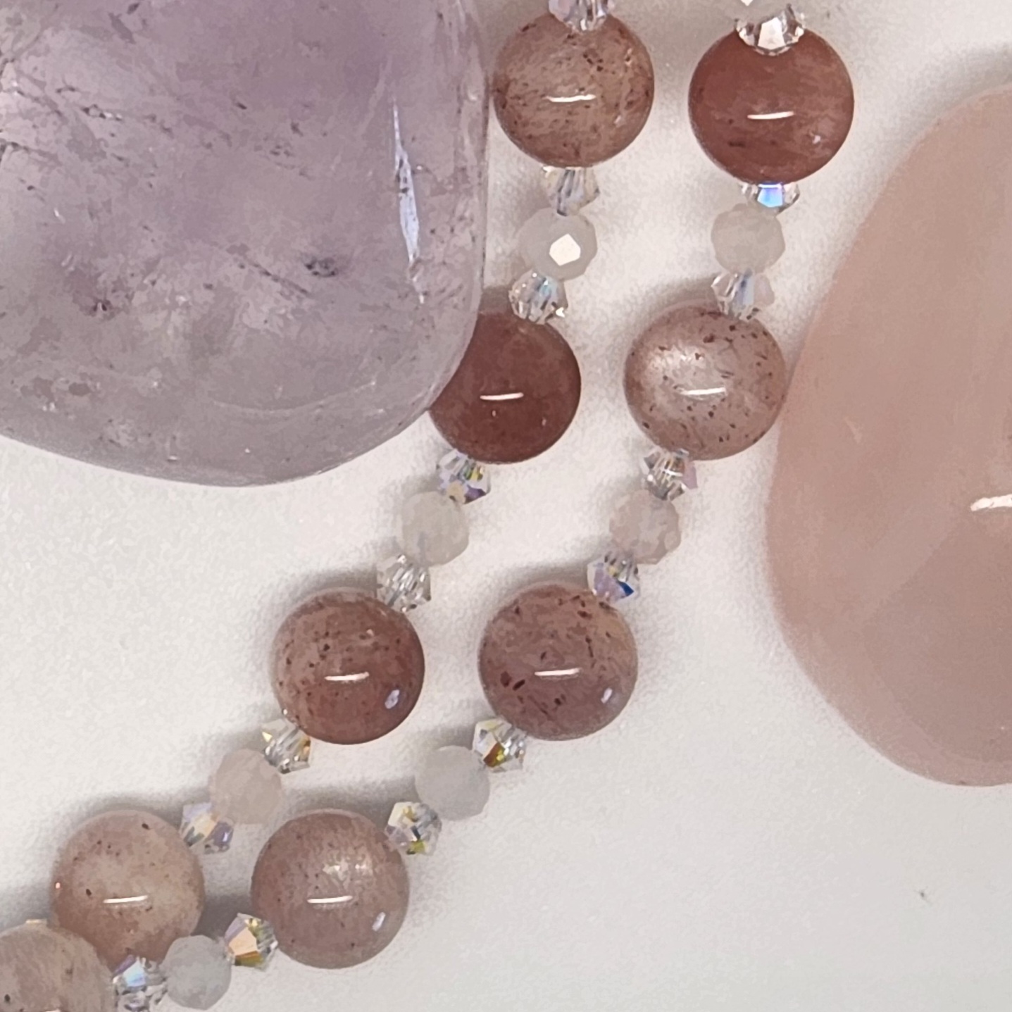 Peach Moonstone and Swarovski Crystal Beaded Bracelet