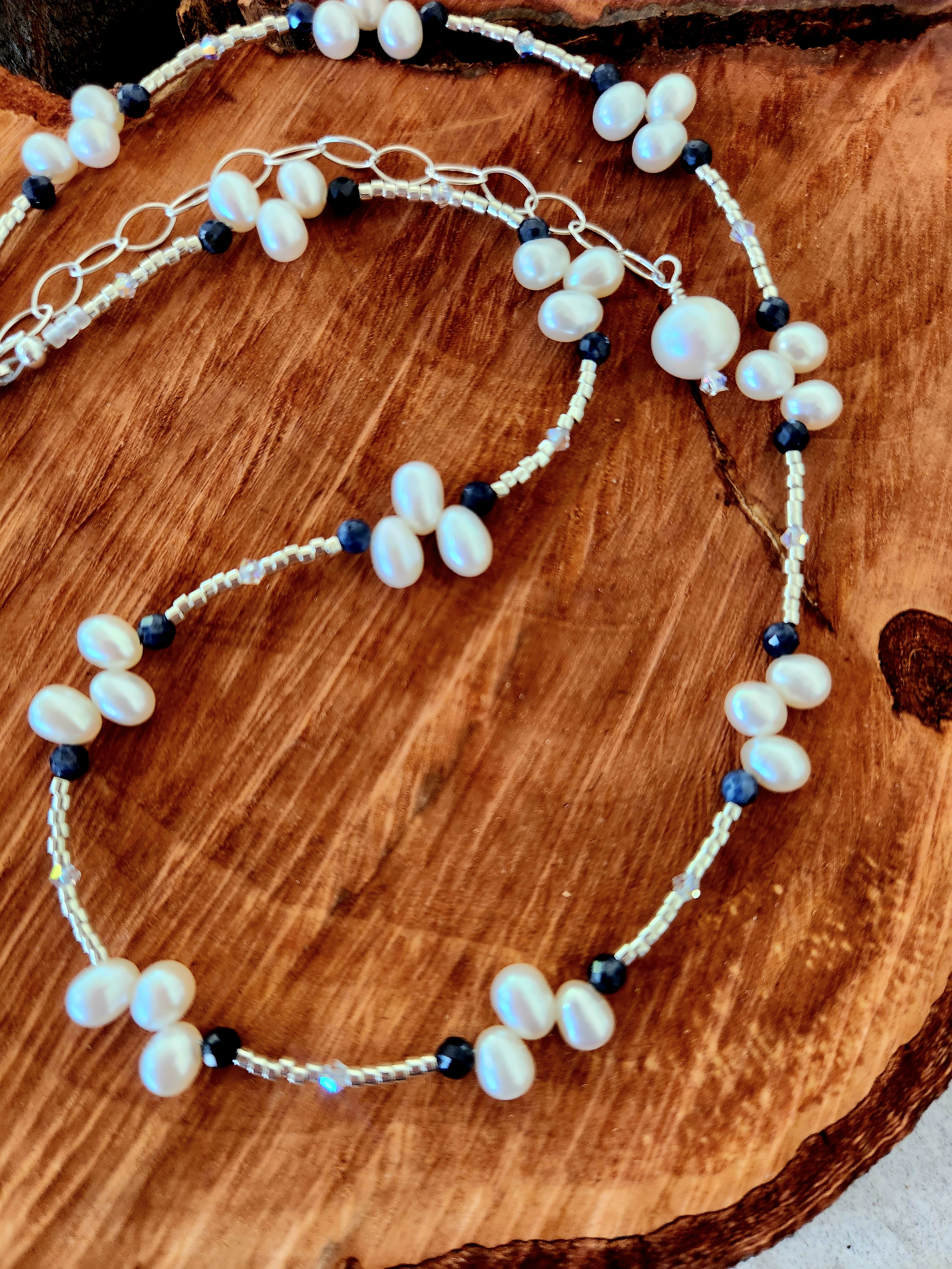 Pearl Cluster and Sapphire Necklace 