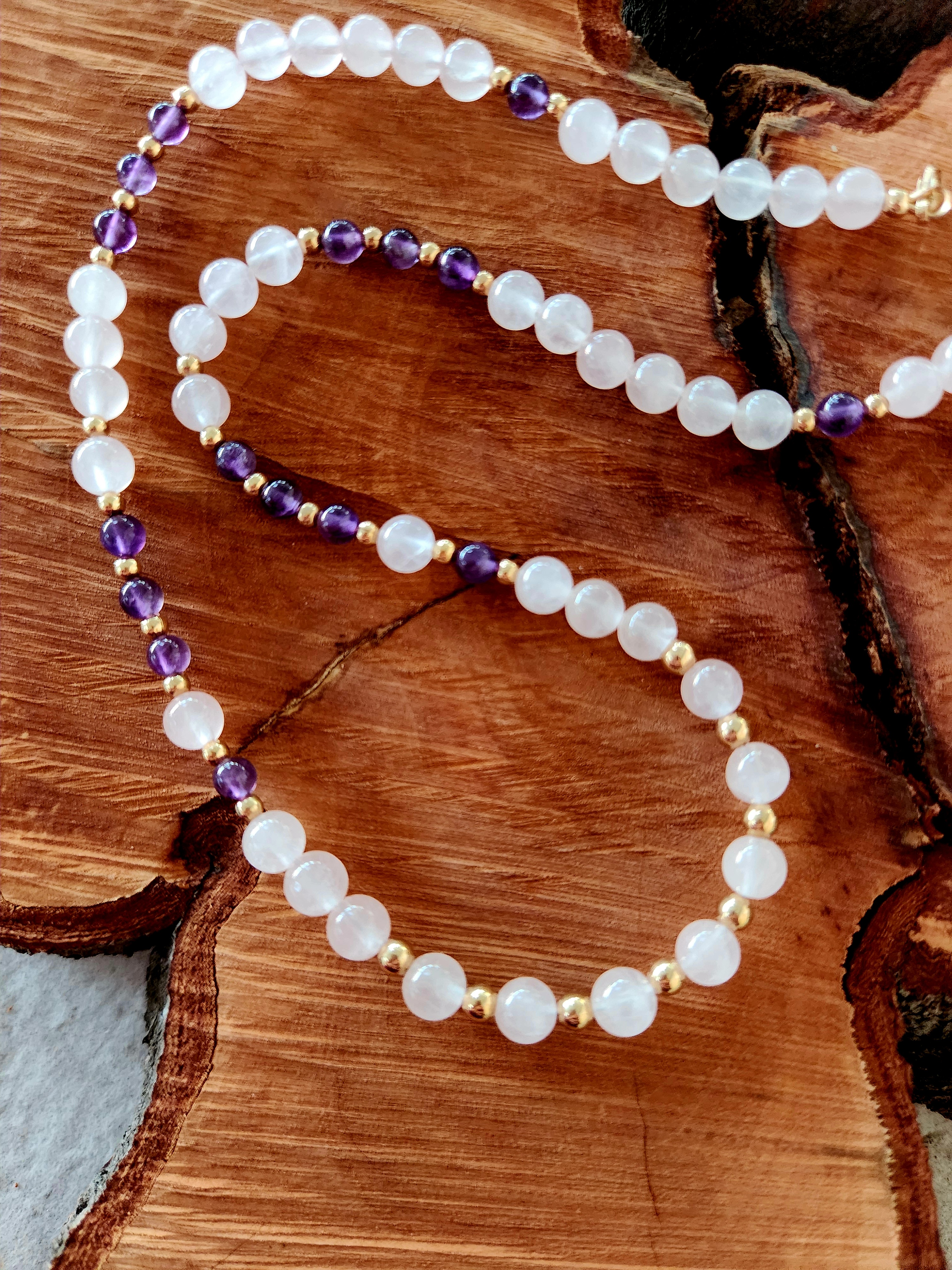 Rose Quartz and Amethyst Bead Necklace