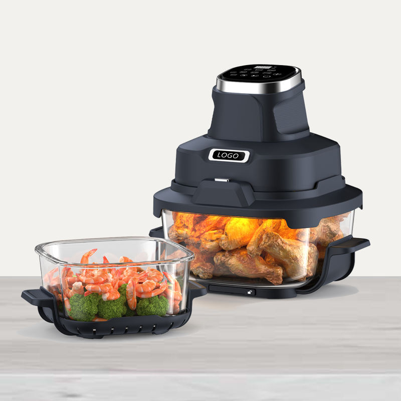 Crispy Air Fryer Touch Screen Digital Double Glass Pot Electric Smart Deep Fryer with Oilless Feature and Window Display