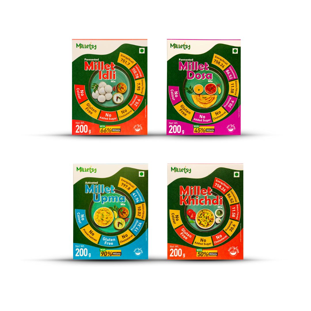 Milletsy Millet Upma, Dosa, Idli, Khichdi Instant Mix | Pack of 4 Combo 