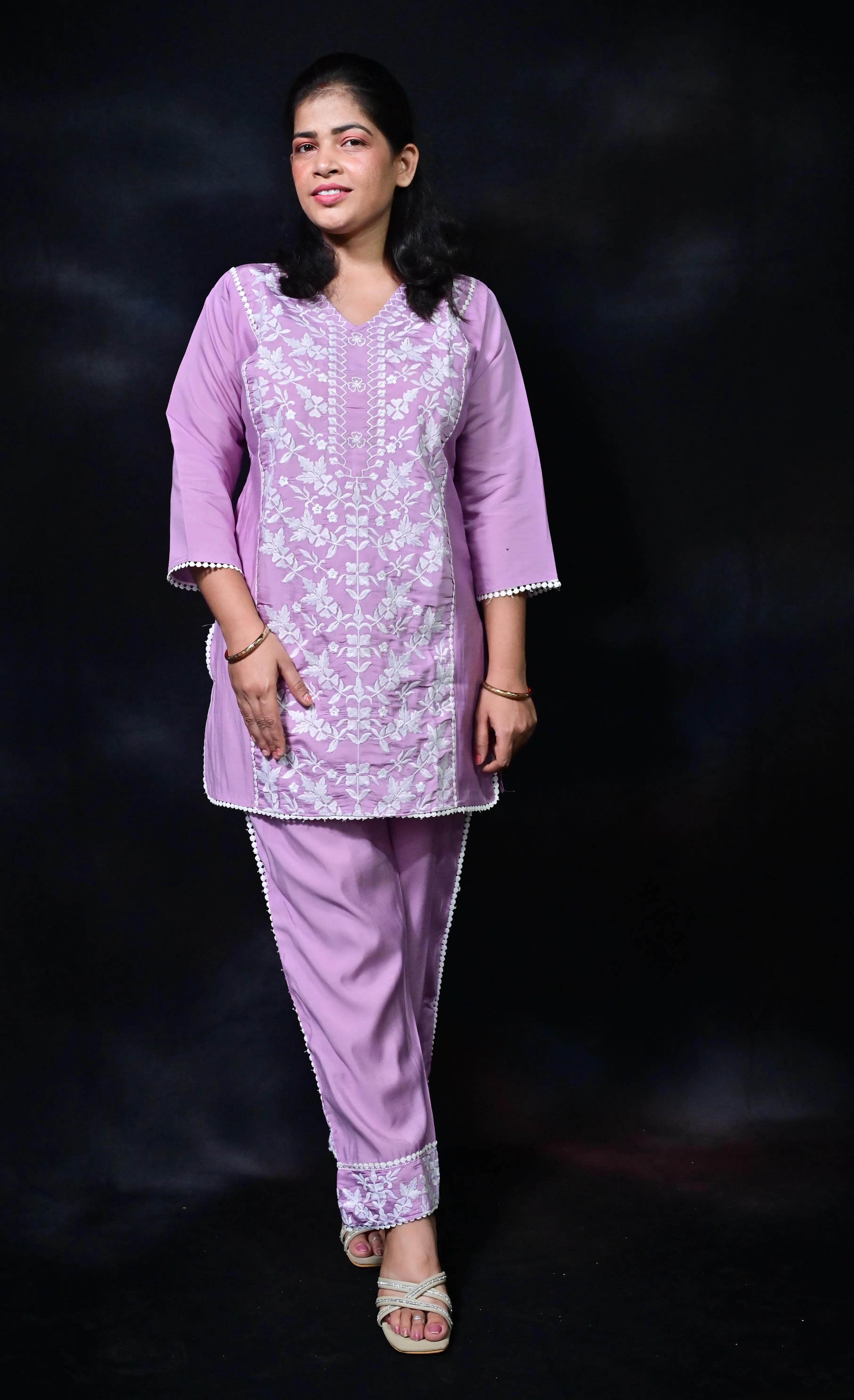Lilac Roman Silk Embroidered Co-Ord Set