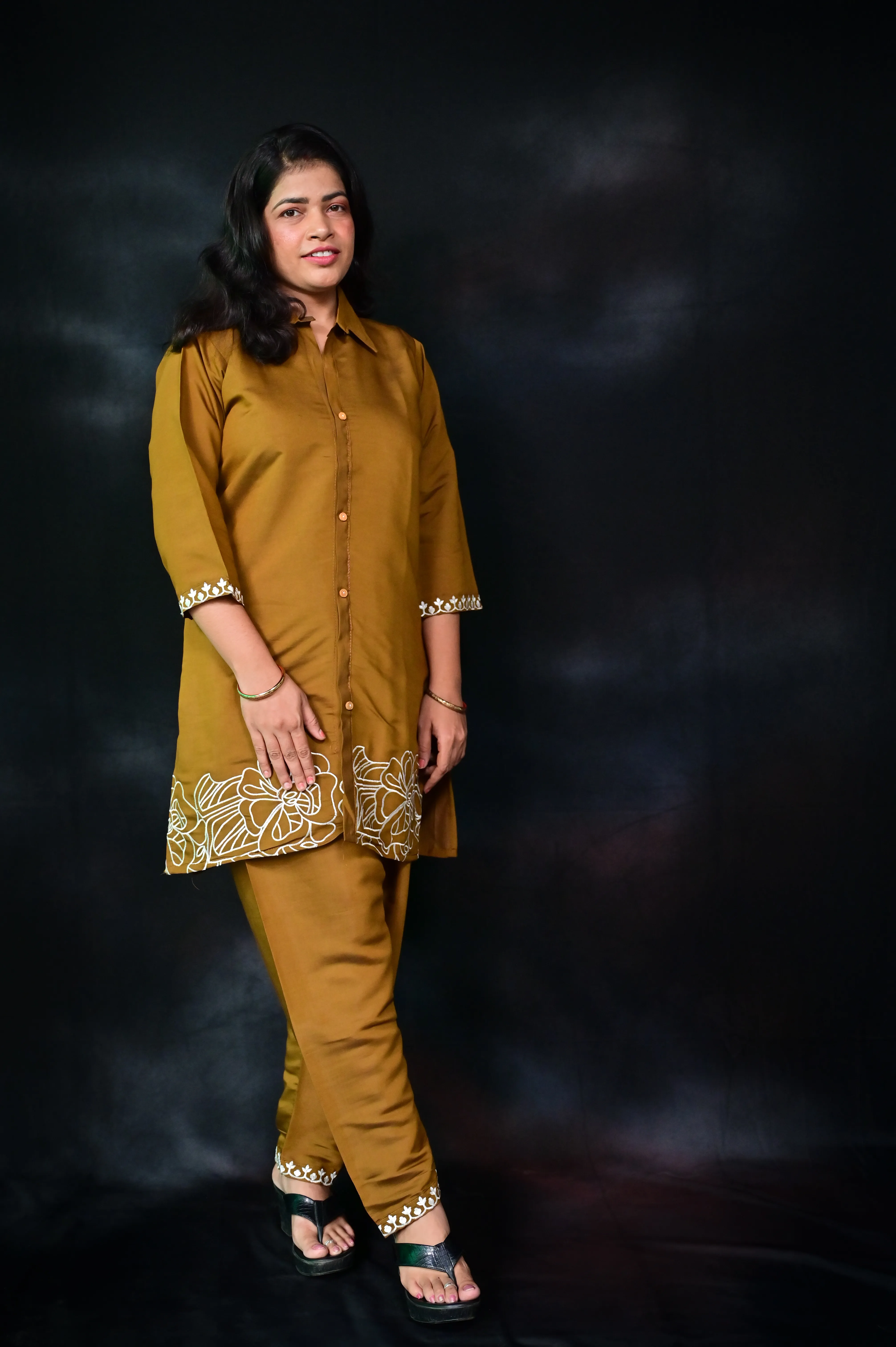 Mustard Brown Poly Cotton Blend Co-Ord Set