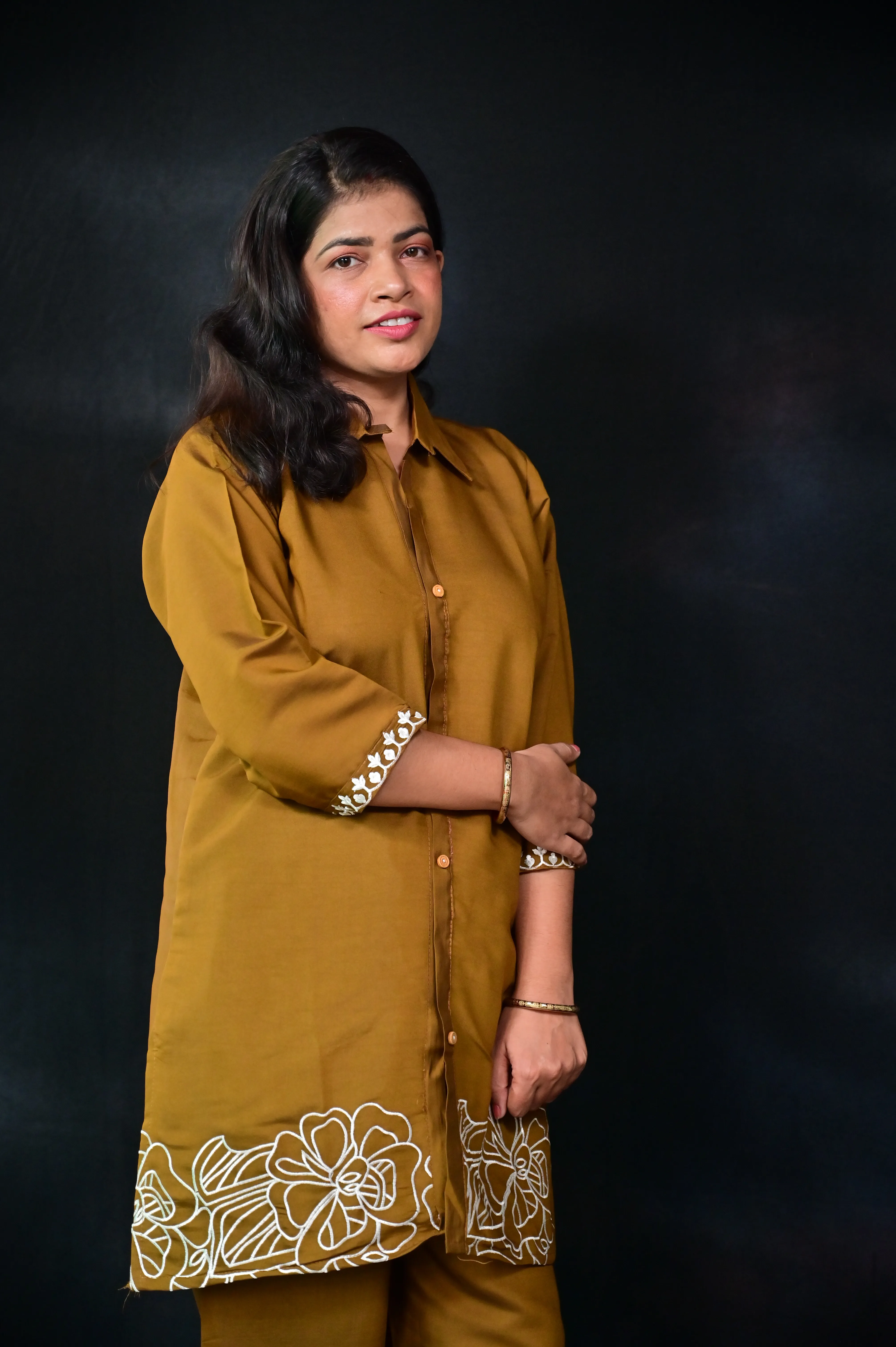 Mustard Brown Poly Cotton Blend Co-Ord Set