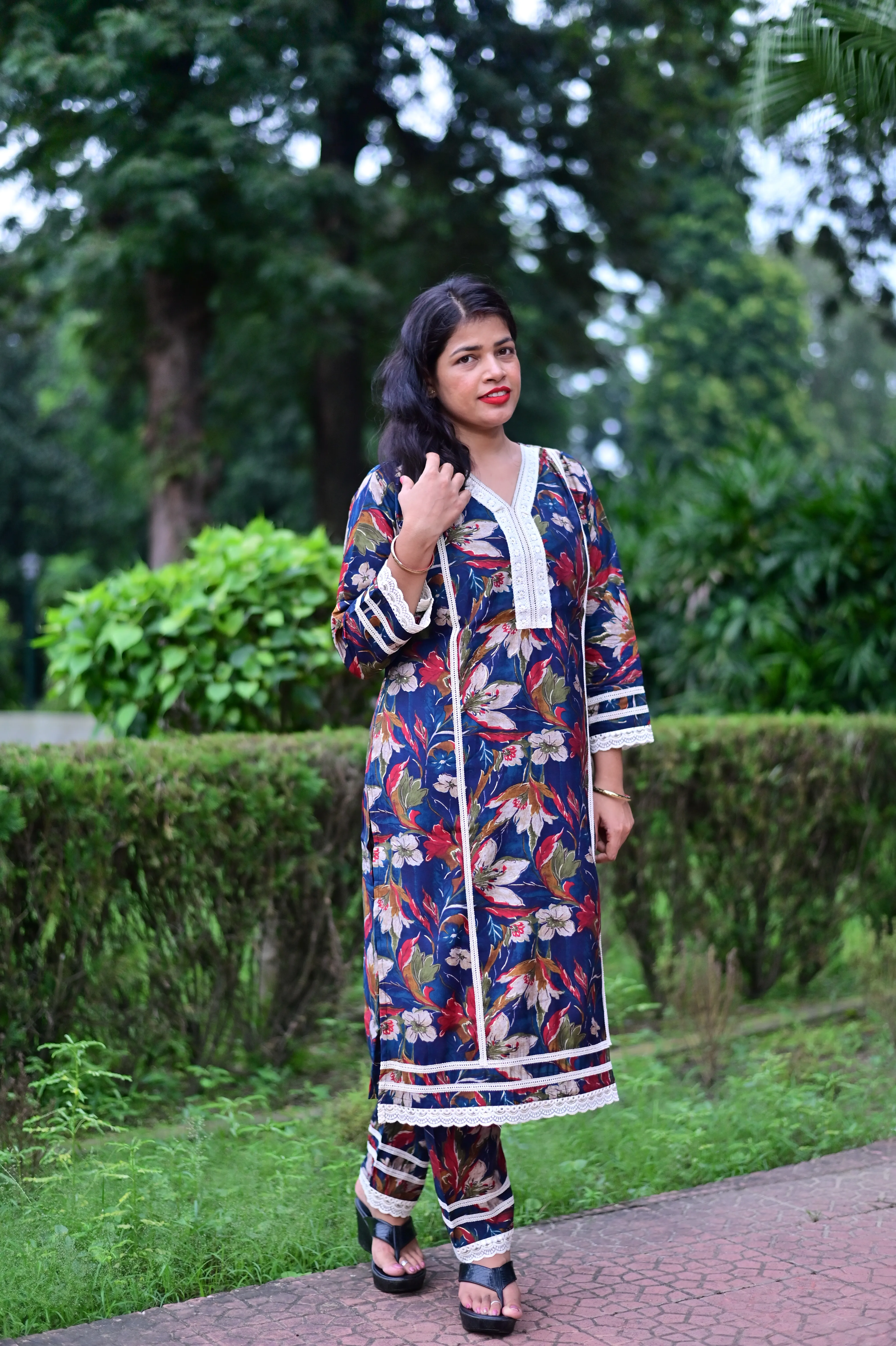 Floral Print Kurti Set without dupatta