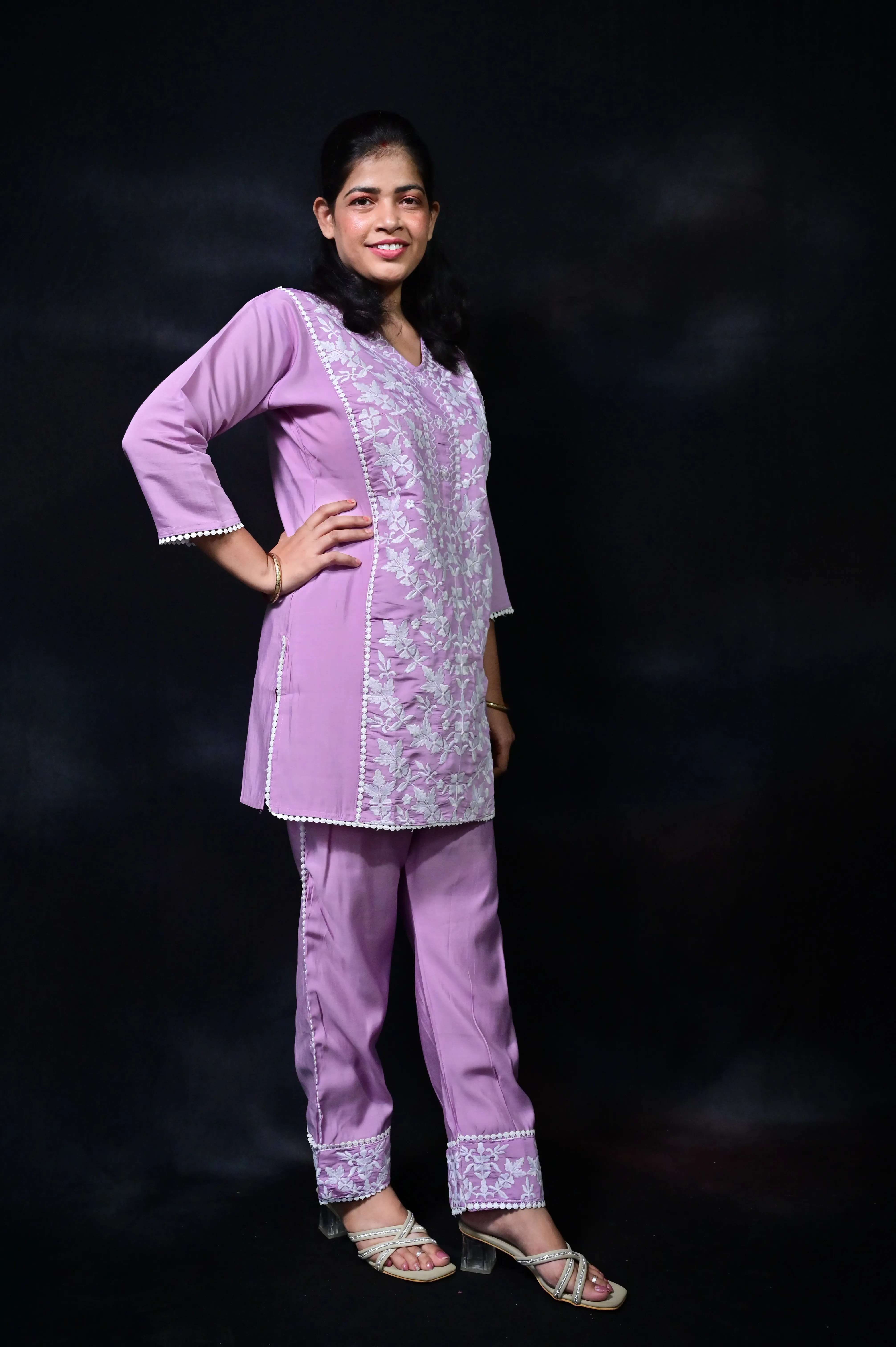 Lilac Roman Silk Embroidered Co-Ord Set