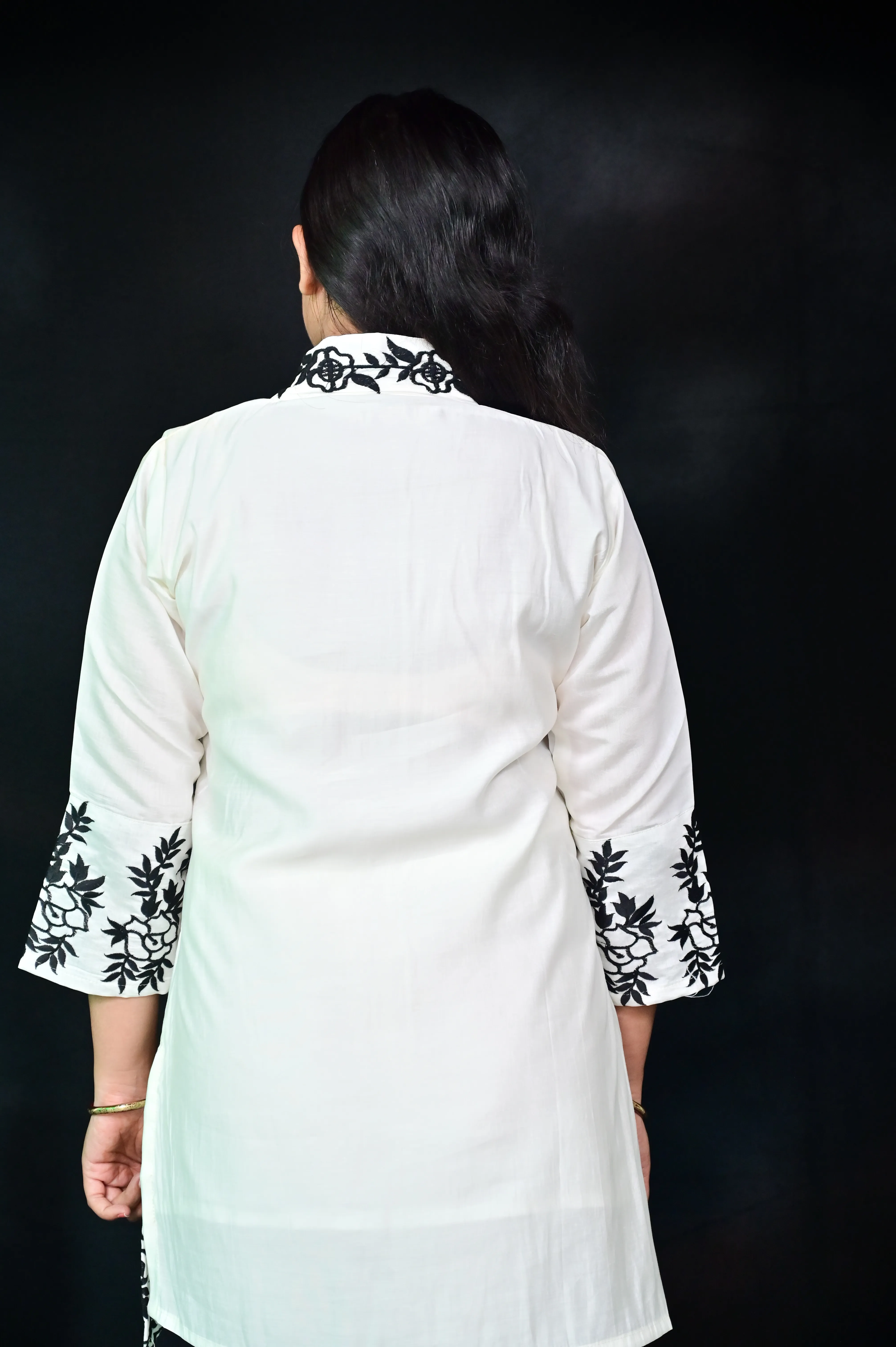 Classic White and Black Embroidered Co-Ord Set